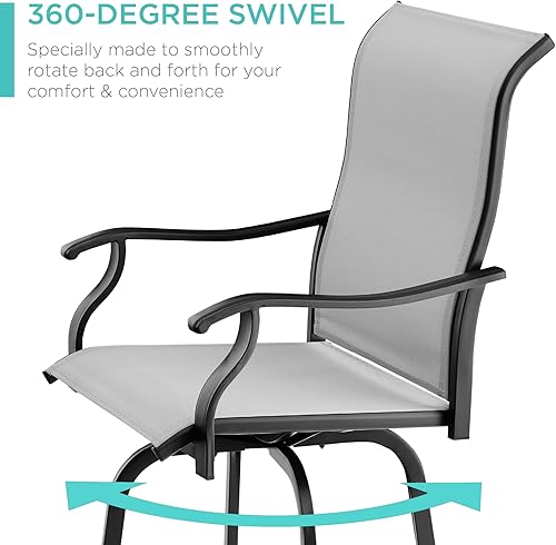 Miniatura 10 de Best Choice Products Juego de 2 taburetes de bar giratorios, sillas para exteriores con altura de barra, taburetes de bar giratorios de 360 grados