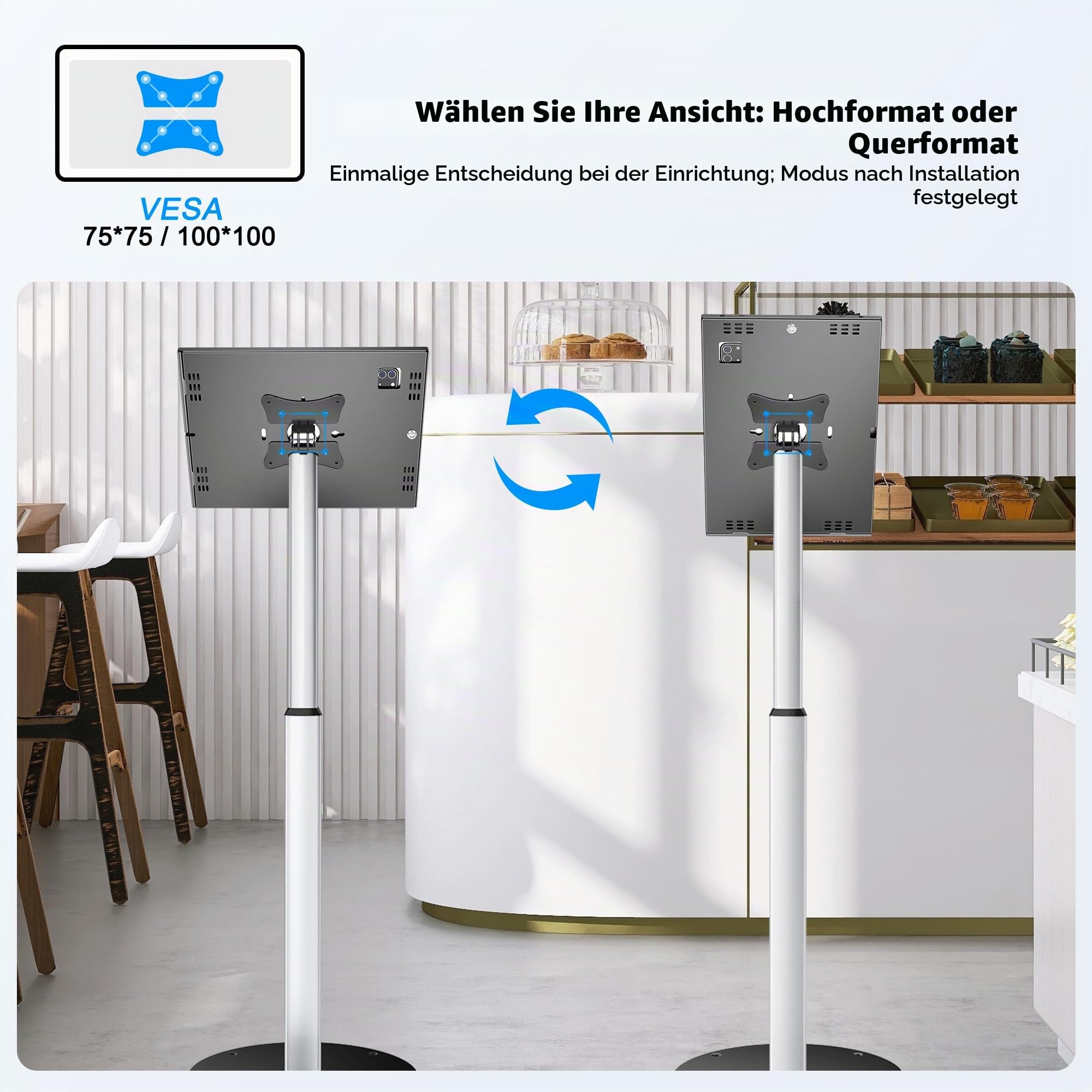 AboveTEK iPad Bodenständer mit Diebstahlschutz, Höhenverstellbarer Tablet Kiosk Stand mit Schloss, Schwerer Tablet Bodenständer für 12,9–13 Zoll iPad Pro/Air & 12,4 Zoll Galaxy Tab