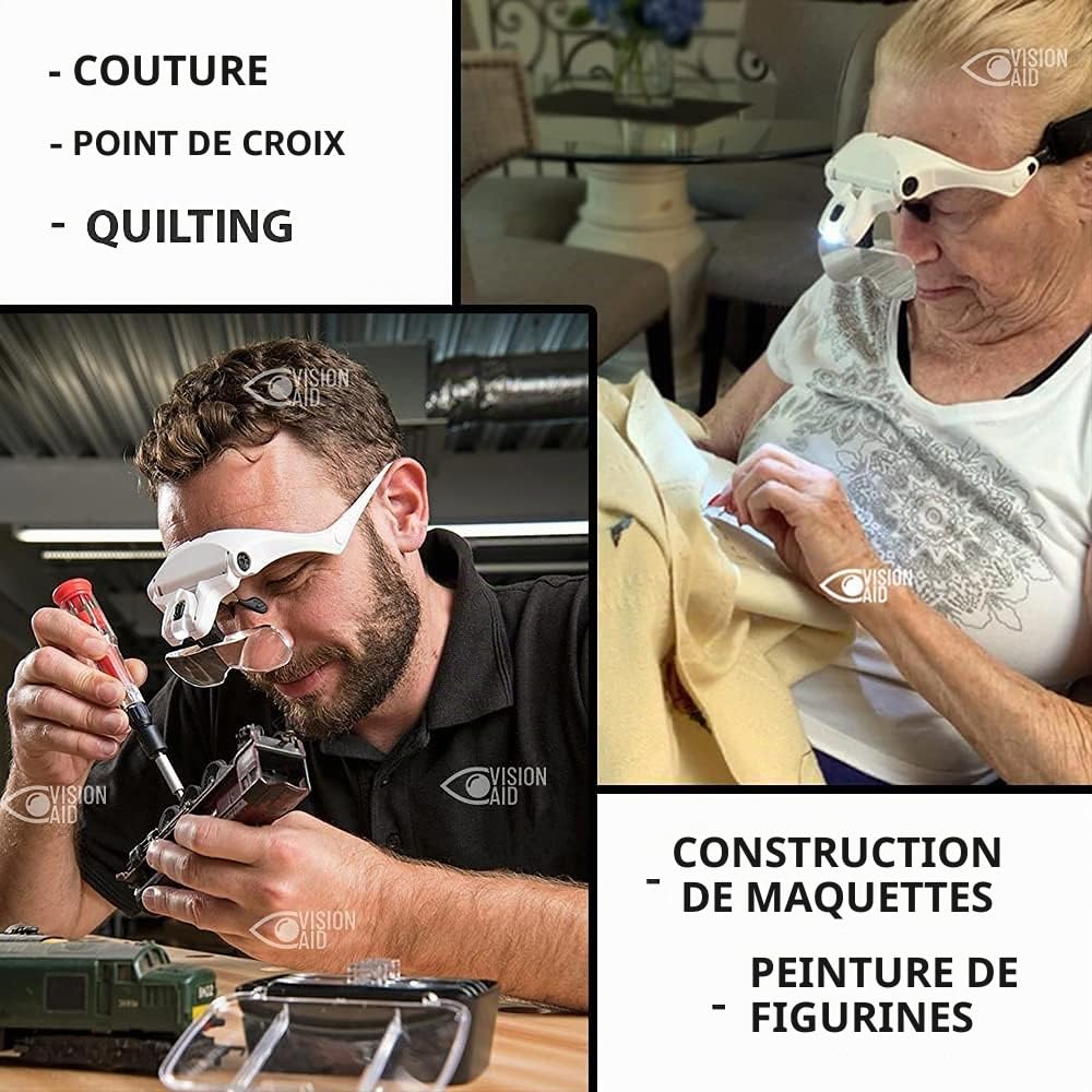 Lunettes loupe Vision Aid avec lumière LED, 5 verres, mains libres pour point de croix et peinture diamant