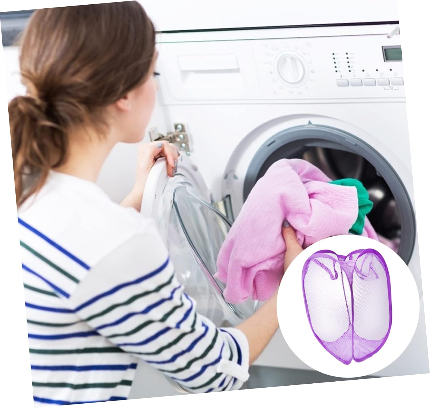 Foldable Pop-up Mesh Laundry Hamper with Side Pocket and Handles Breathable Clothes Basket for College Dorm Small Apartment Travel - 18.89 X 11.02 X 11.02 Inches