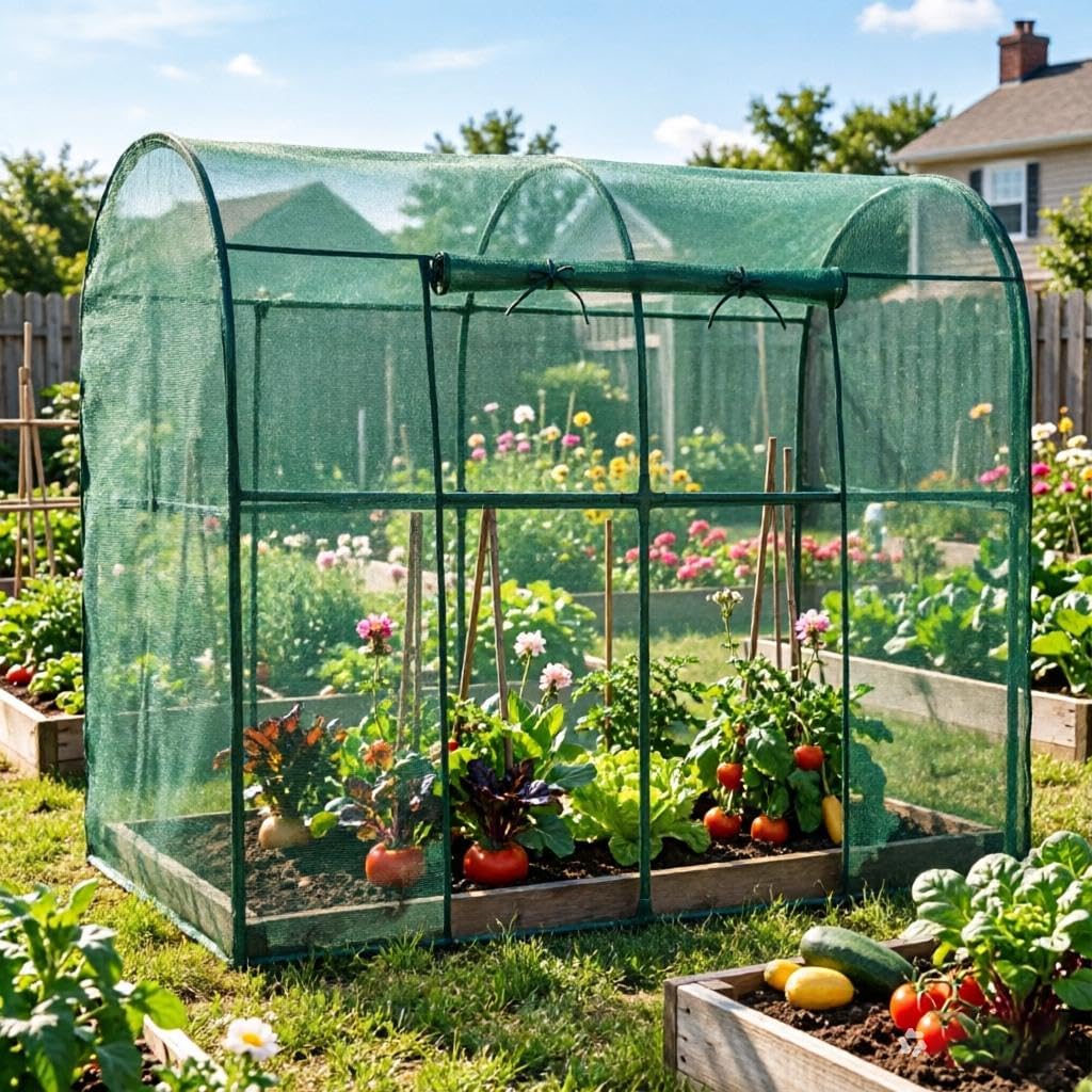 Crop Cages for Garden Plant, Plant Protection Tent with Zippered Door, Raised Bed Cover, Garden Bed Cover with Frame, Wind-Resistant Plant Cages for Outdoor Plants Vegetable Flower 87''*43''*71''