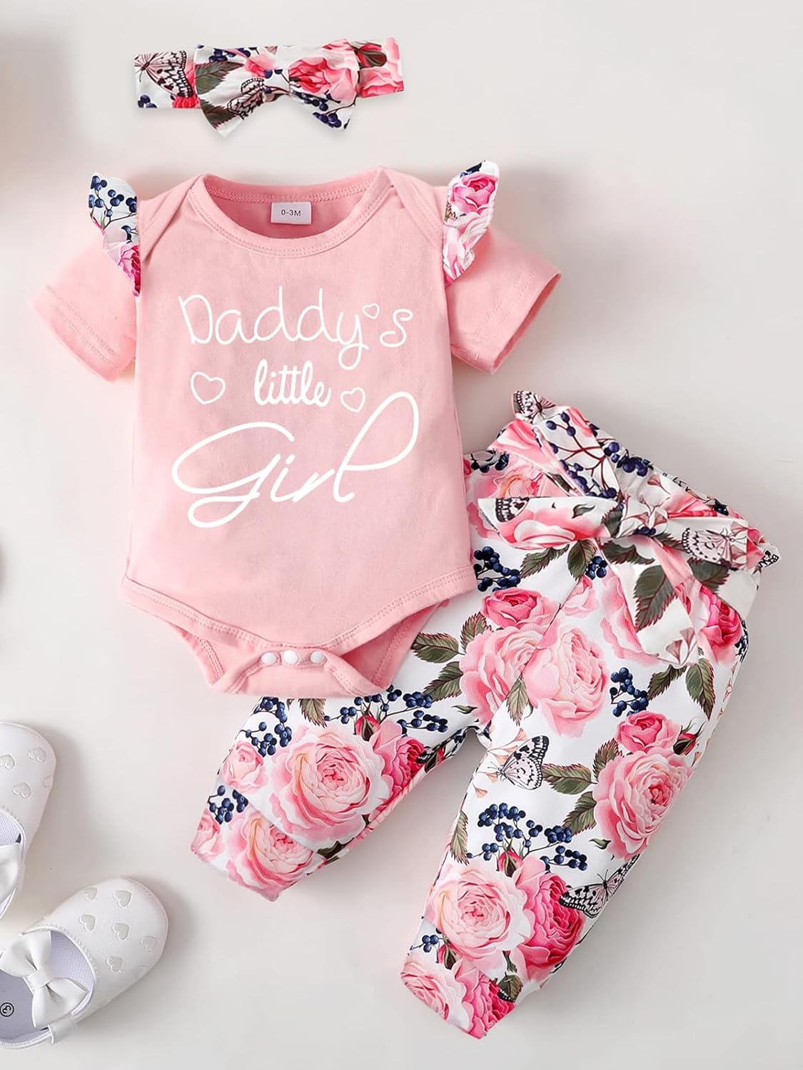 AMAWMW Baby Girl Clothes Set Daddys Little Girl Ruffle Romper Top Camouflage Pants Newborn Infant Baby Girl Outfit - Image 2