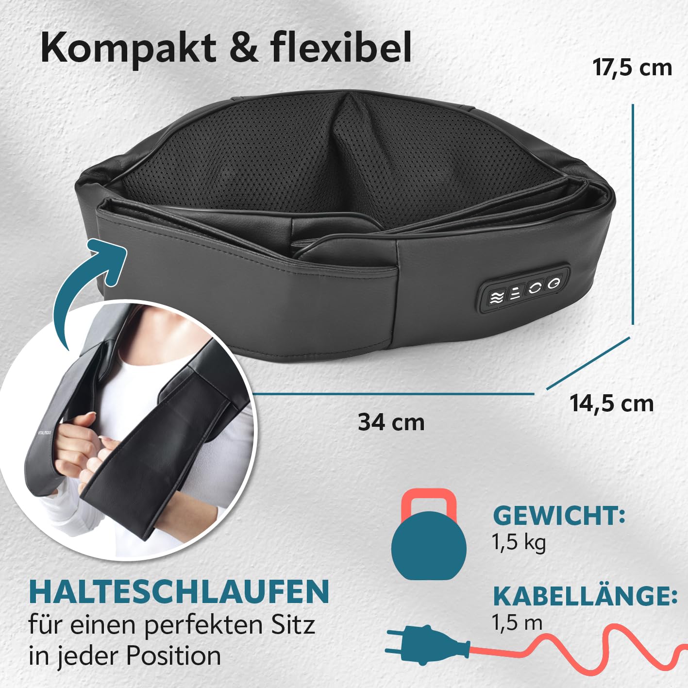 VITALmaxx Shiatsu Nackenmassagegerät | Massagegerät für Schultern, Nacken, Rücken, Beine | Massage mit Wärmefunktion, Knetmassage & Druckmassage | 8 rotierende Massagebälle, schwarz