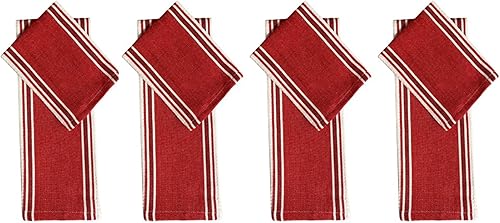 Miniatura 1 de Petal Cliff Juego de 8 toallas de cocina de algodón 100% con diseño de rayas rojas con tejido de gofre, 4 paños de cocina para colgar, tamaño 15 x