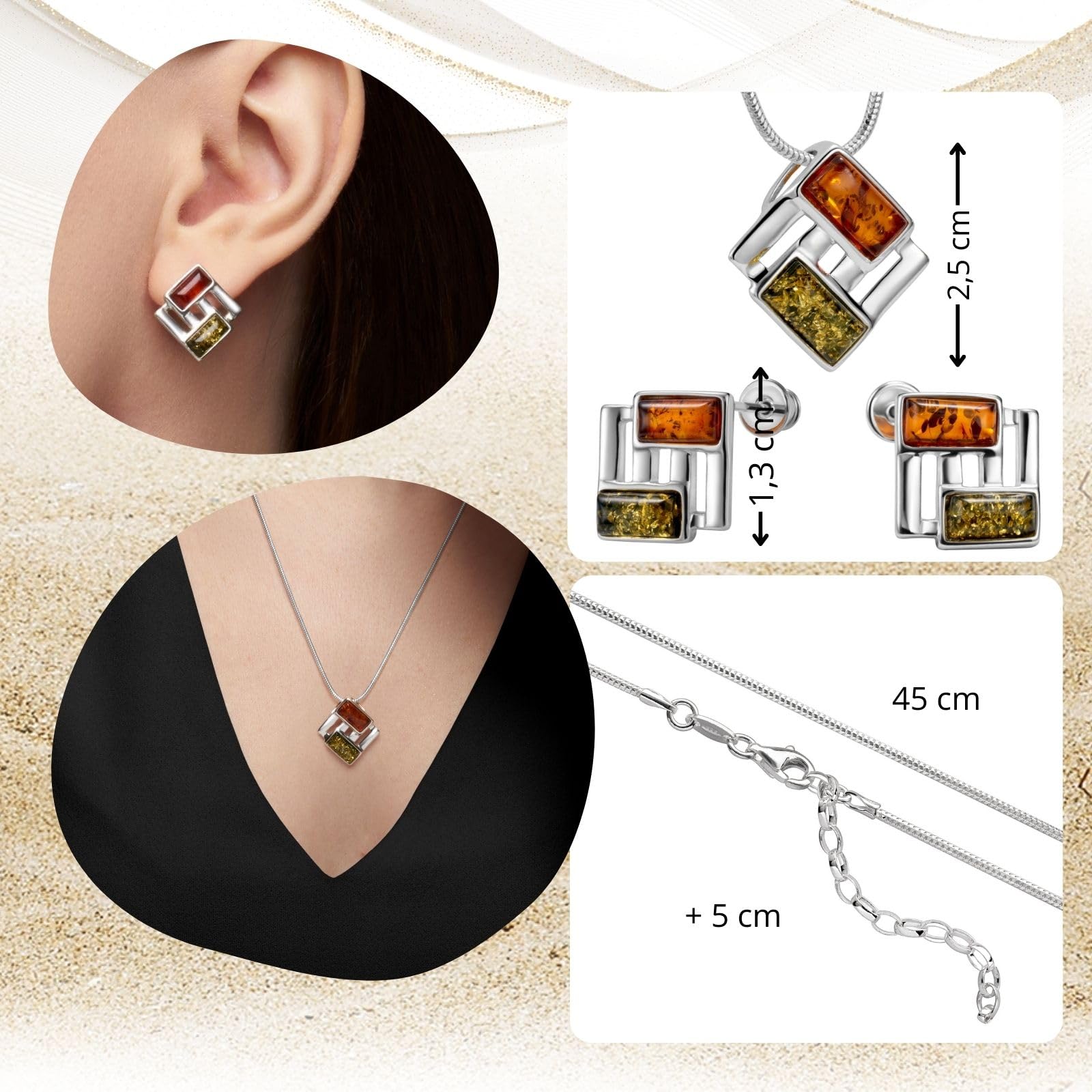 Copal Bernstein Schmuckset Mit Sterling Silber Rechteckiger Anhänger
