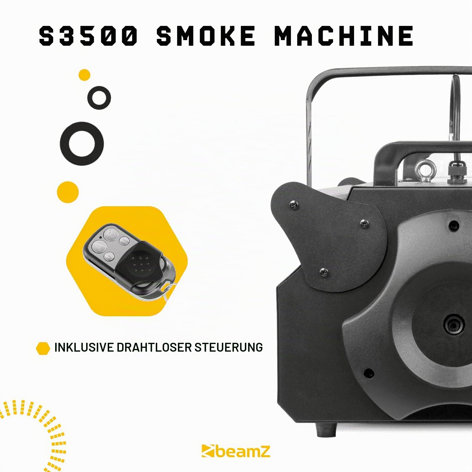 BeamZ S3500 Nebelmaschine DMX, 3500 Watt Kraftvolle Rauchmaschine mit Timer & Intervall, Fernbedienung, Display Bedienfeld, 10 Liter Tank - für Große Events, Clubs, Bars Hochzeiten, Festivals