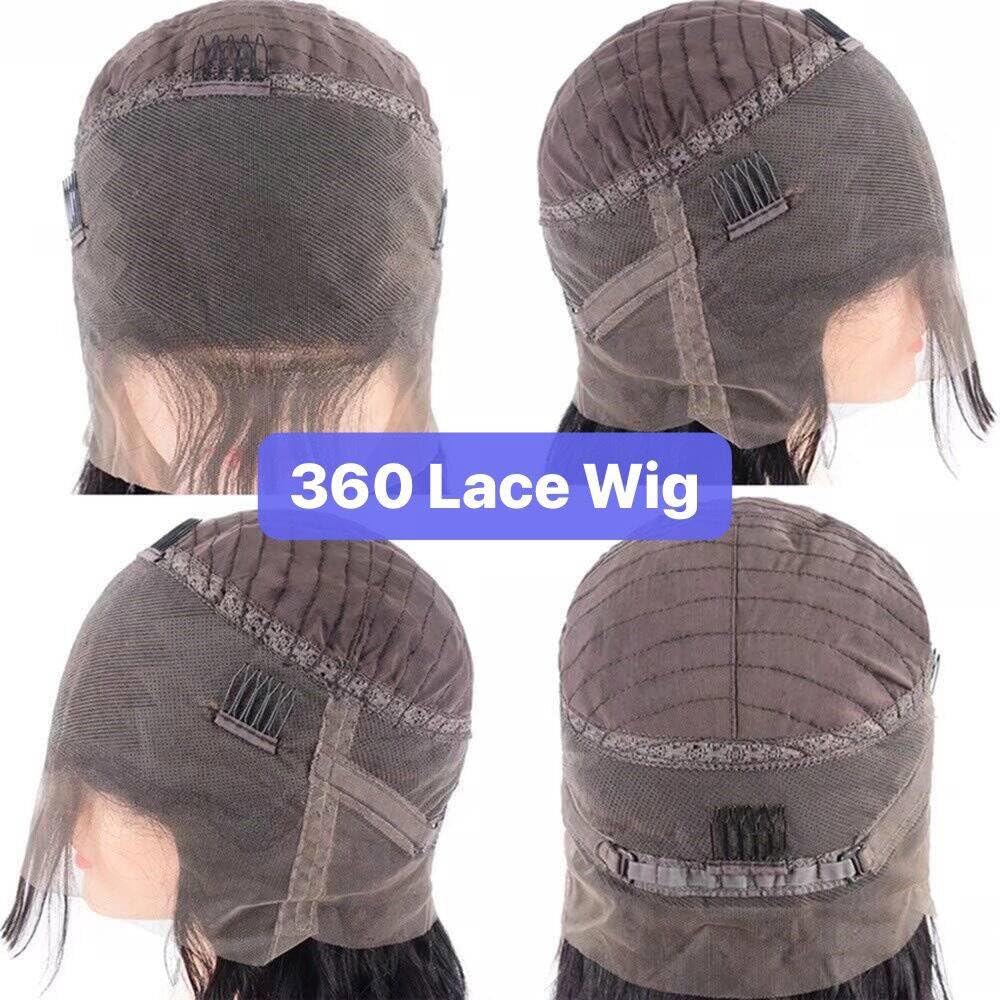 Deep Wave Human Hair Wigs with 4C Kinky Edges Hairline 360 Lace Glueless Wig Pre Plucked 150% Density Brazilian Virgin Hair Transparent HD Lace Front Wigs with Curly Baby Hair for Women 14 Inch