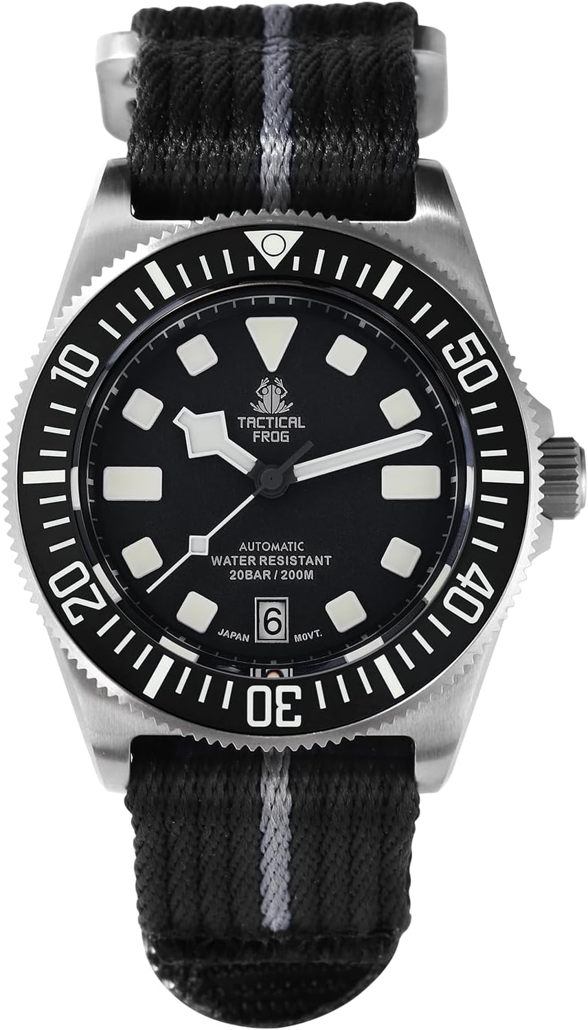 Tactical Frog 42mm FX-Diving Titanium Dive Watches for Men,Automatic NH35 Movement,200M Water Resistant,Sapphire Crystal,Fabric Strap,Luminous Waterproof Watch