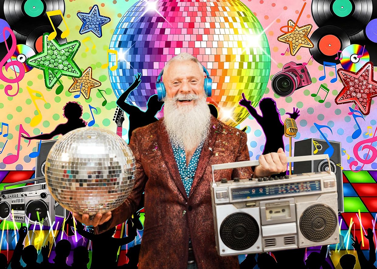 Sfondo Fotografico di Disco 3.6x2.5m, Retro Ricottura Festa Anni 70 80 90 Neon Disco Ball Fase Fotografia Sfondo Night Club Musica Danza Compleanno Tema Festa Decorazione Banner Puntelli Foto