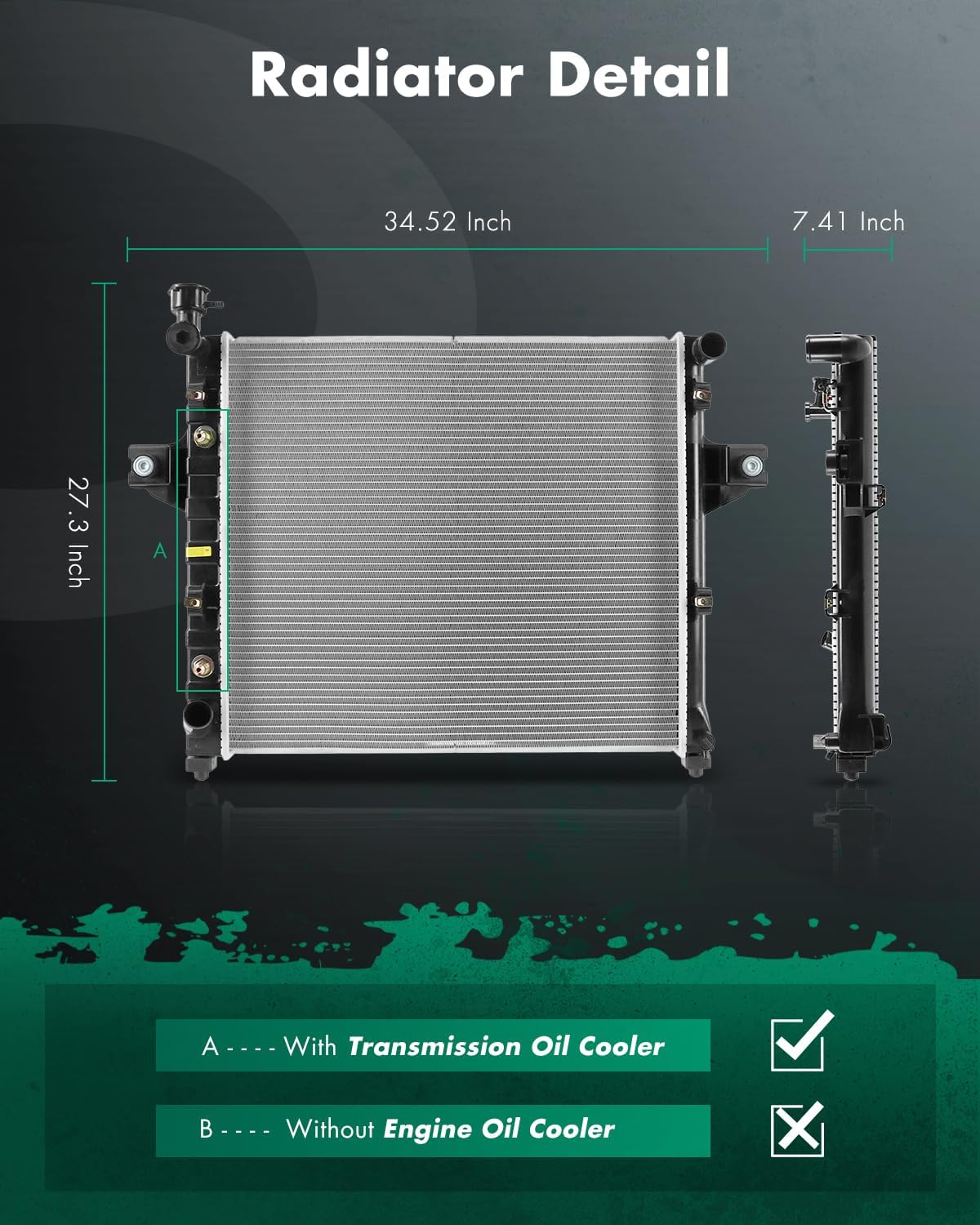 SCITOO Engine Coolant Radiator Assembly for Jeep Grand Cherokee 1999 2000 2001 2002 2003 2004 L6 4.0L, Replace 2262