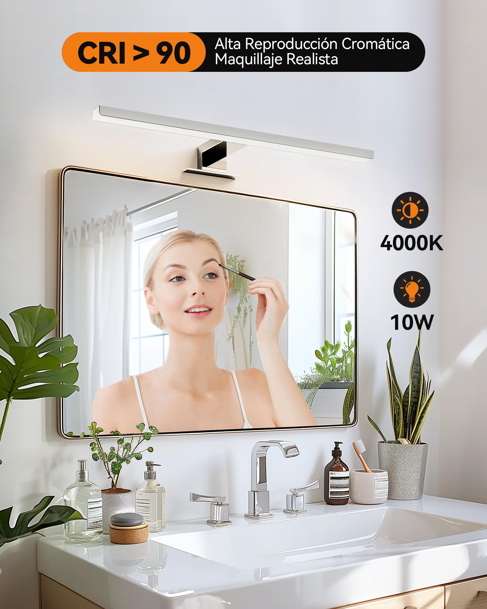 Hommie Badkamer Spiegel Lamp 40CM, Neutraal Wit 4000K/5W/230V, CRI＞80, LED Badkamer Spiegelverlichting met Bedrade/Draadloze Schakelaar voor Spiegel/Muur, Waterdicht IP44