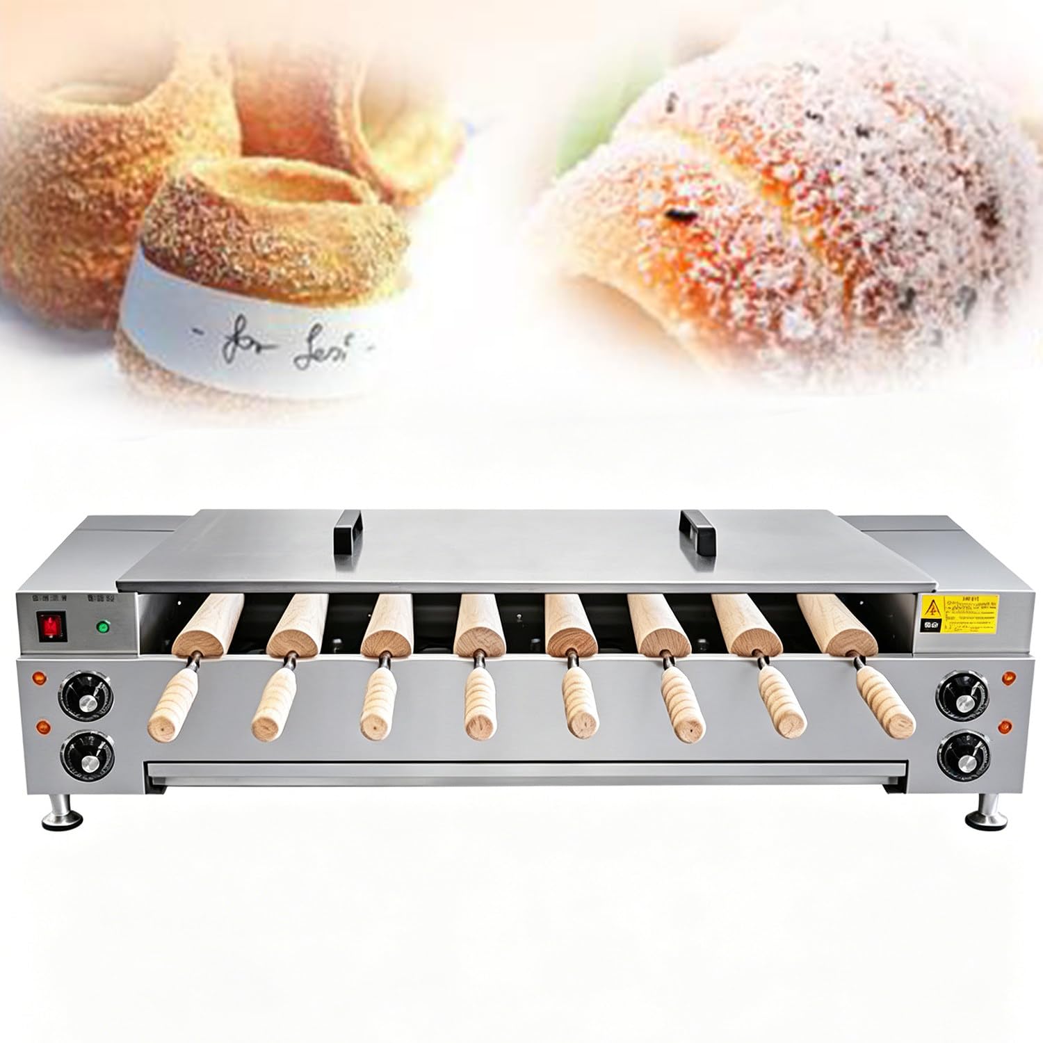 Qiang Commercial Electric Chimney Cake Oven Ice Cream Cone Grill Maker, Non-Stick 4/8 Rollers, Adjustable Temp, for Restaurant Home Snack Bar 8pcs