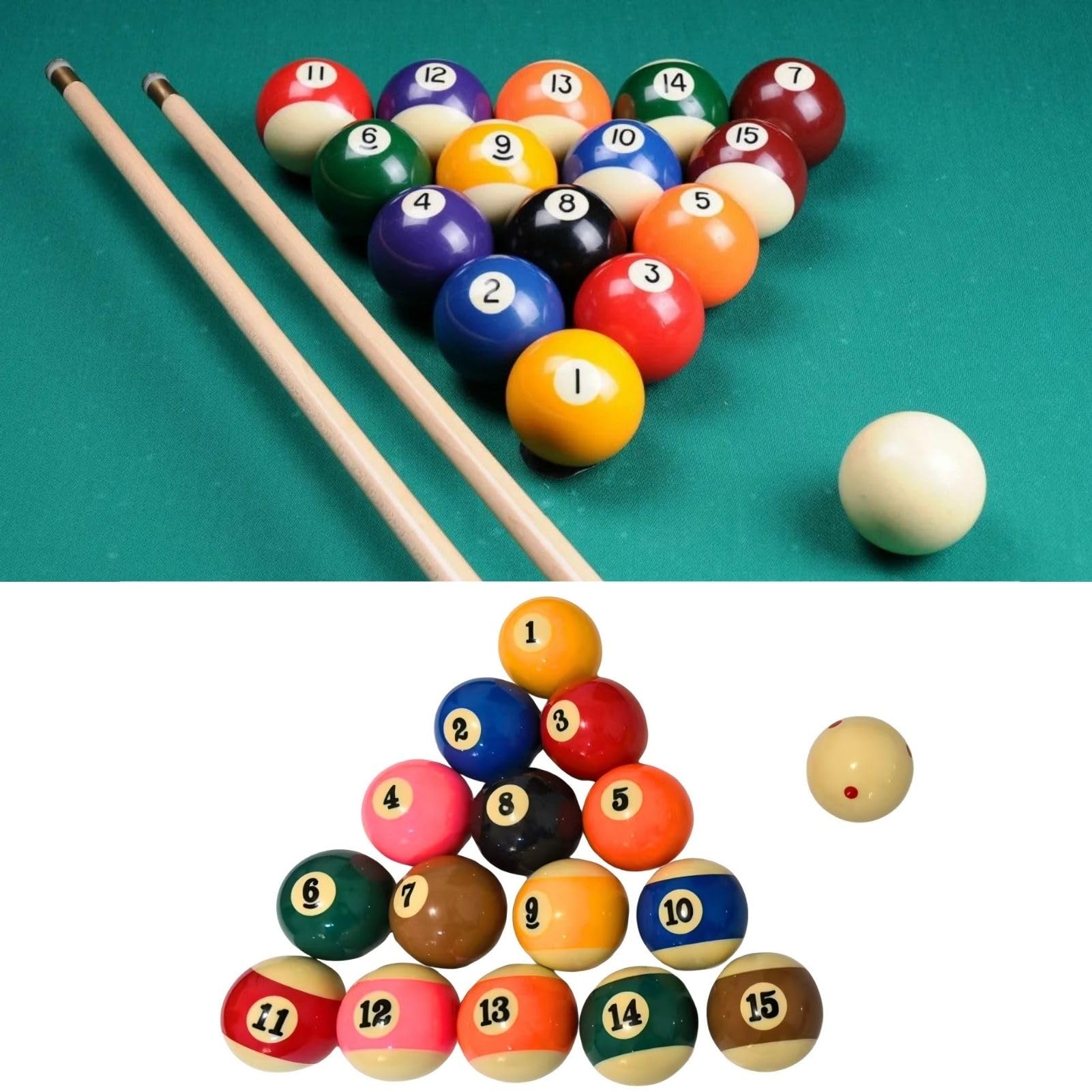 Jeu de Boules de Billard 57,2 mm 16 Pièces, Jeu Complet Boule de Billard en Résine pour Compétition et Loisir