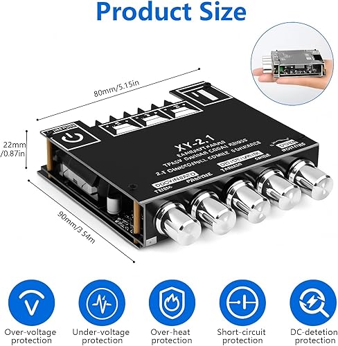 Miniatura 6 de Placa de amplificador Bluetooth 5.0 de 2.1 canales, subwoofer de alta fidelidad de 200 W, amplificador de audio con frecuencia agudos y control de