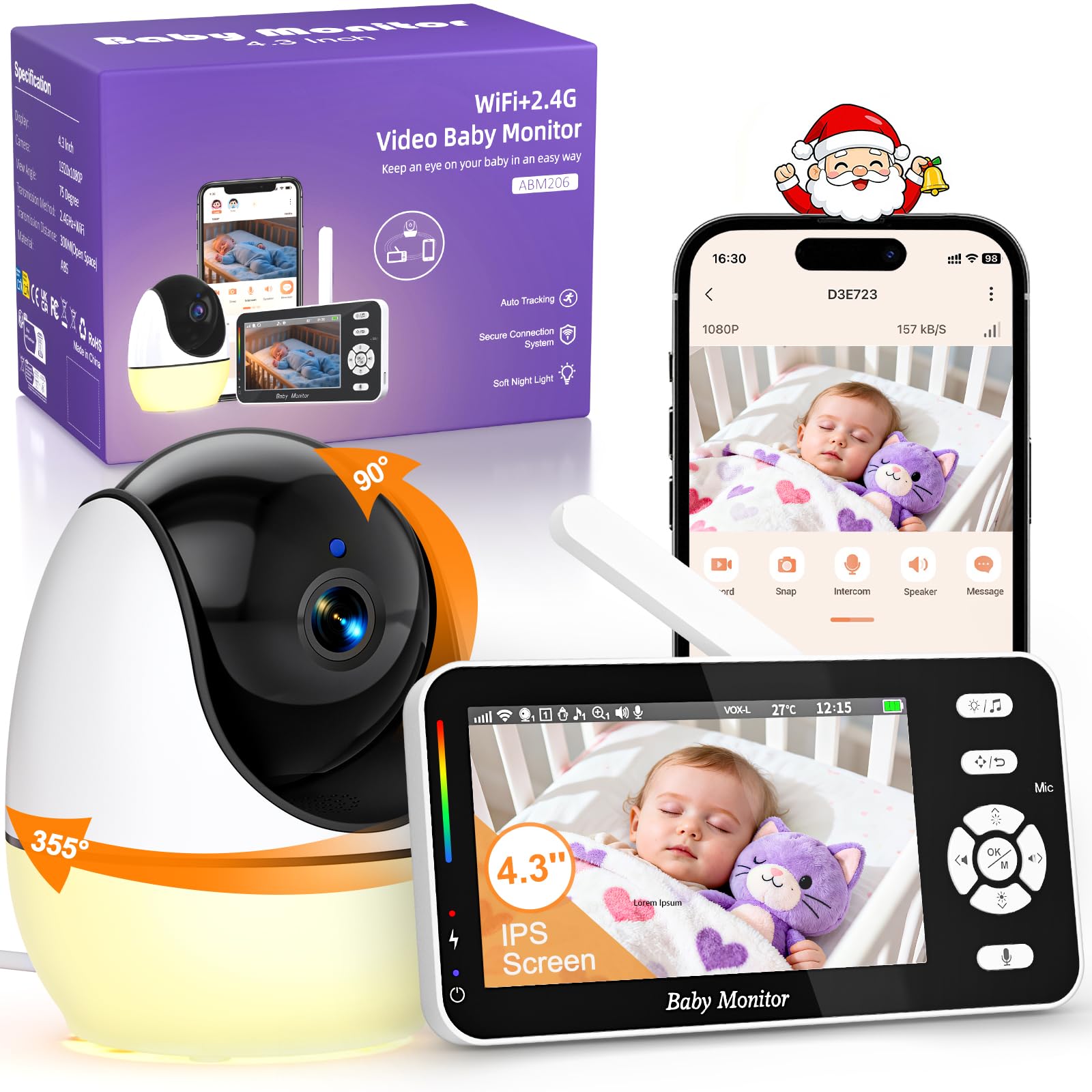 BURNNOVE Babyfoon Met Camera 5 Inch Monitor 720P 4x Zoom Nachtzicht Temperatuurdetectie Vox Voedingsherinnering Slaapliedjes Pan Tilt Spraakfunctie 2 4ghz Fhss Geen Wifi Nodig 3375852925