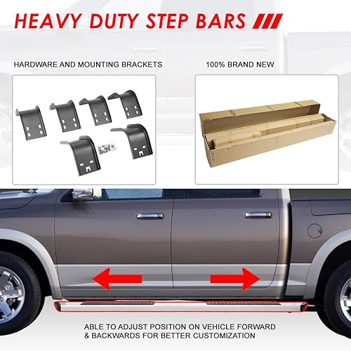Miniatura 5 de Auto Dynasty Estribos compatibles con 2009-2024 Ram1500 2500 3500 Crew Cab 4 puertas, barras Nerf de riel lateral de acero inoxidable, barras de