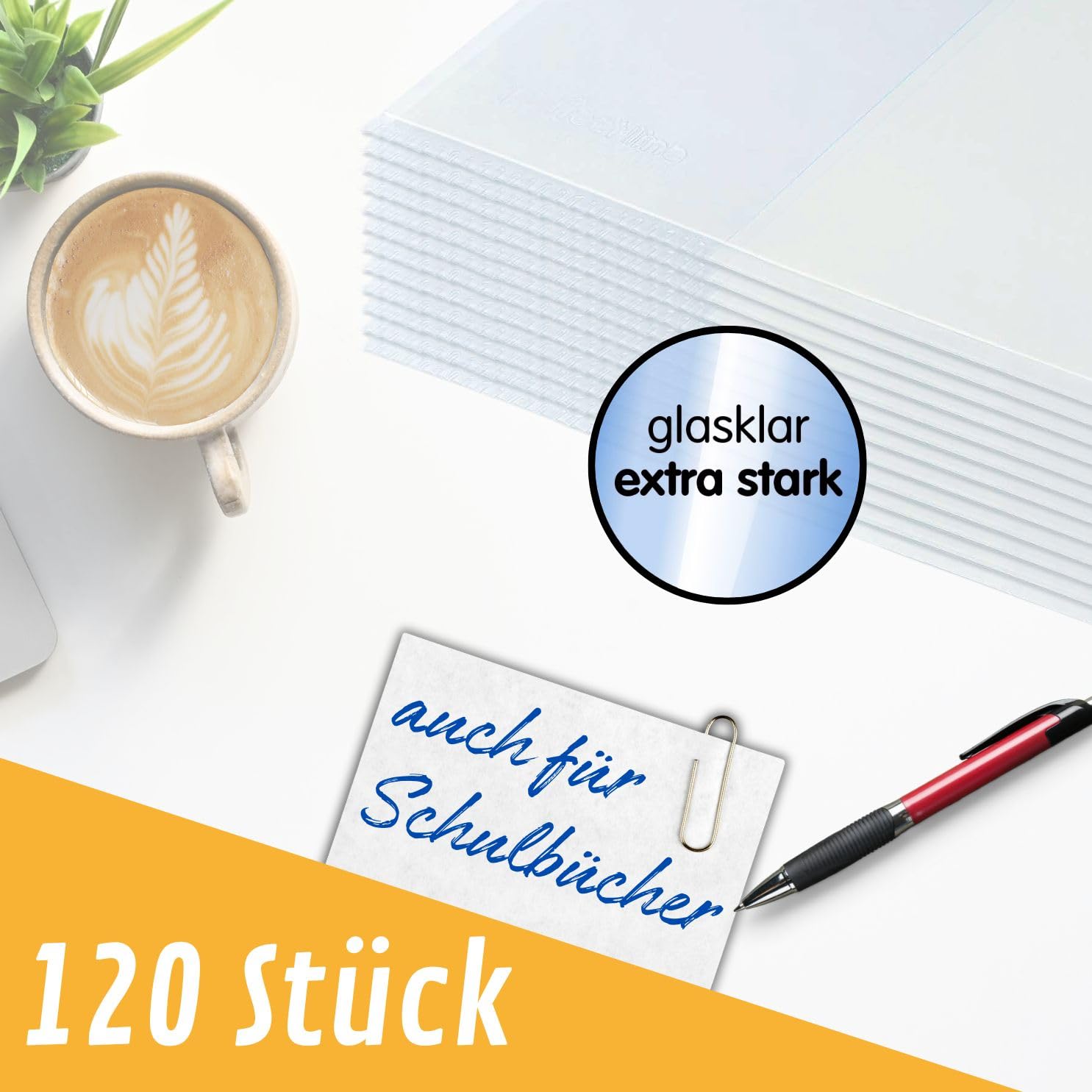 perfect line 120 buste per libro, altezza 26,5 cm (265 mm) x larghezza fino a 54 cm, custodia per libro scolastico, extra stabile, copertina in vetro trasparente, confezione risparmio (10 set da 12