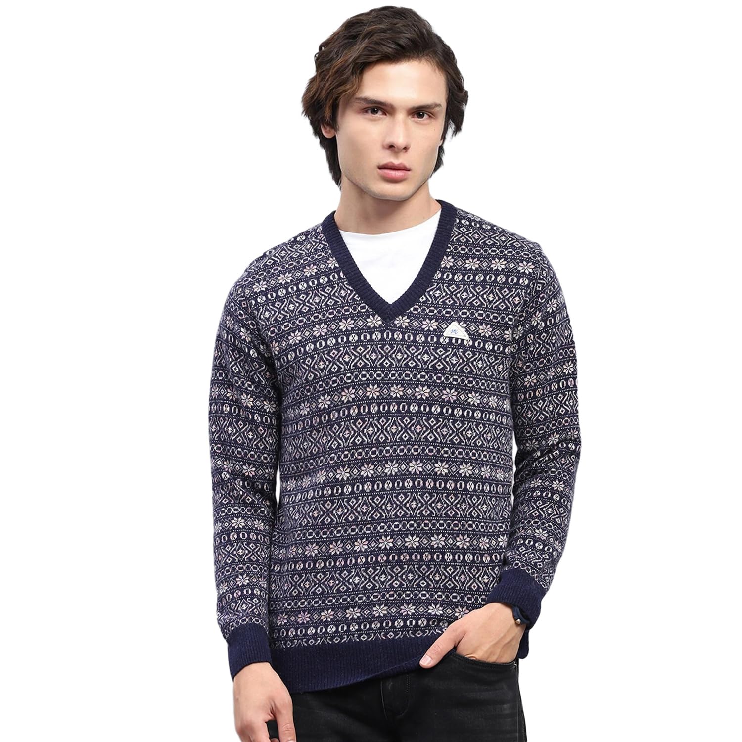 Mens Self Design V Neck Full Sleeve Pullover (1243173VN)
