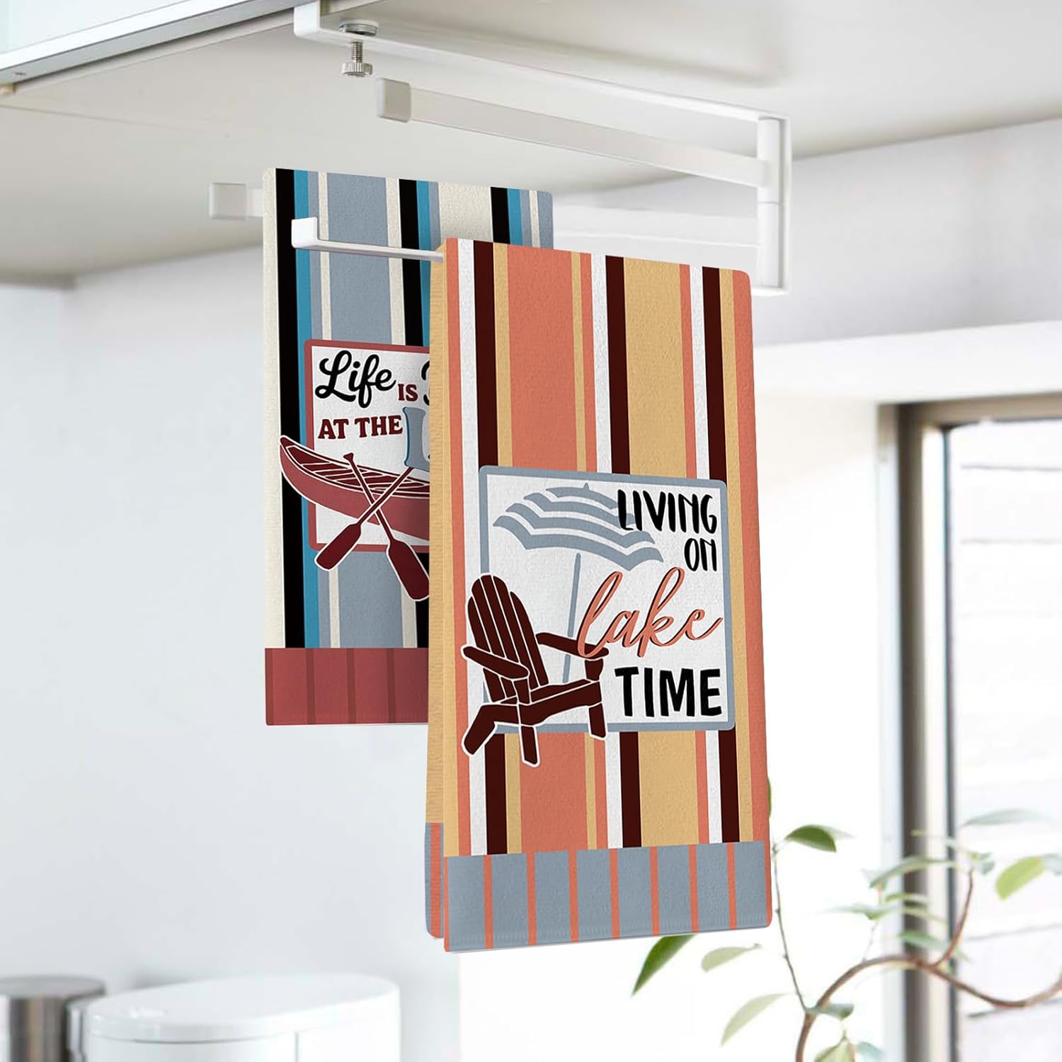 Life is Better at The Lake キッチンディッシュタオル 2枚セット レイクハウス ボートチェア キャビン乾燥