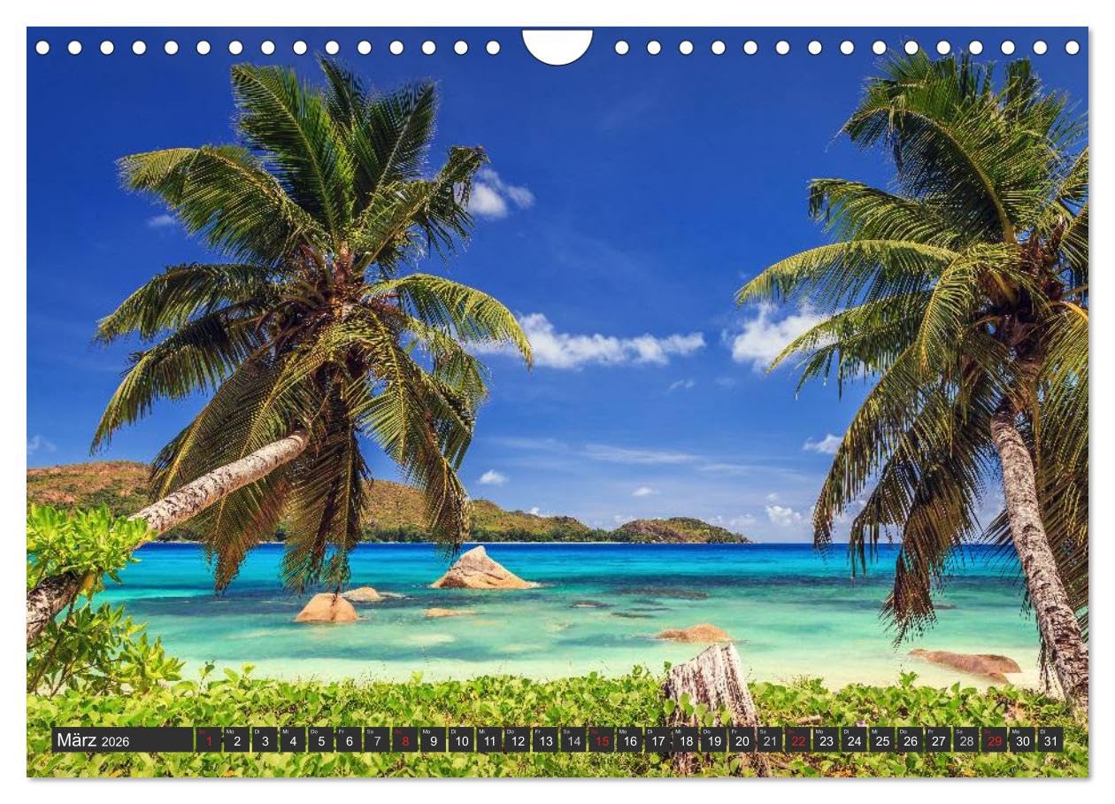 Seychellen - Traumstrände im Paradies (Wandkalender 2026 DIN A4 quer), CALVENDO Monatskalender: Fernweh, Sommer, Sonne, Strand und Meer