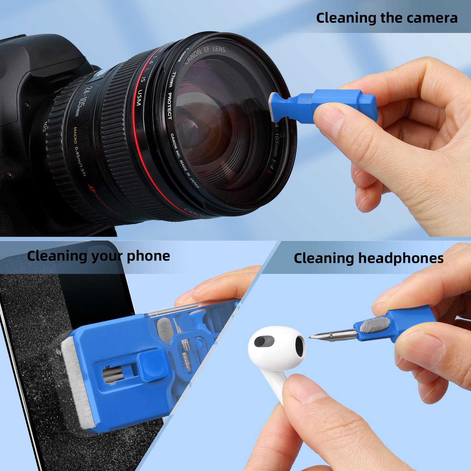 Keyboard Cleaning Kit Laptop Cleaner, All-in-1 Computer Screen Cleaning Brush Tool, Multi-Function PC Accessories Electronic Cleaner Kit Spray for iPhone iPad Macbook Earbud Camera Monitor with Patent: SkyBlue