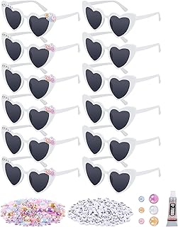 Xuhal 12 Pairs White Heart Party Sunglass Bulk Wedding Bridesmaid Bachelorette Glasses with DIY Letter Bead Pearl for Party