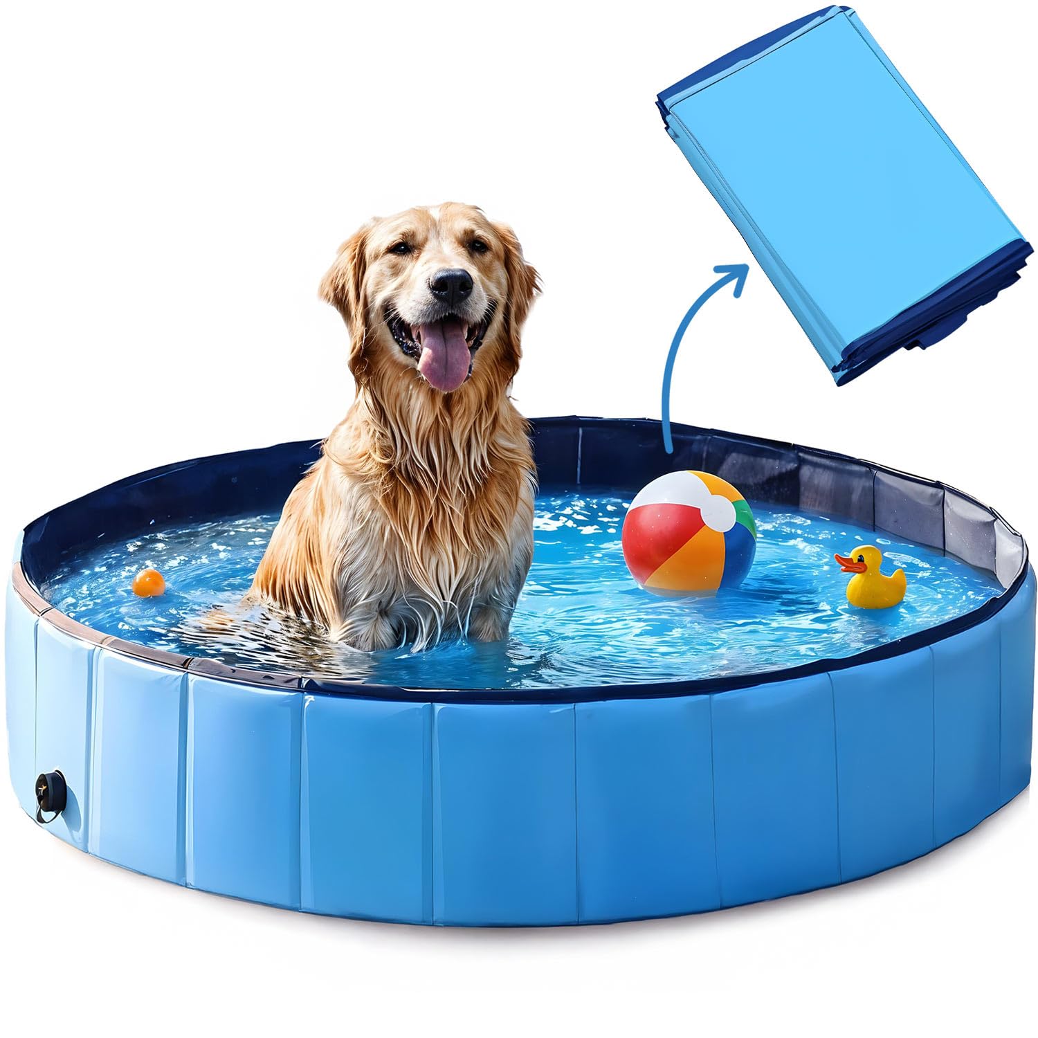 Piscina per cani Dexter, 80 x 20 cm, pieghevole per cani e animali, capacità 100 l, fondo antiscivolo, blu