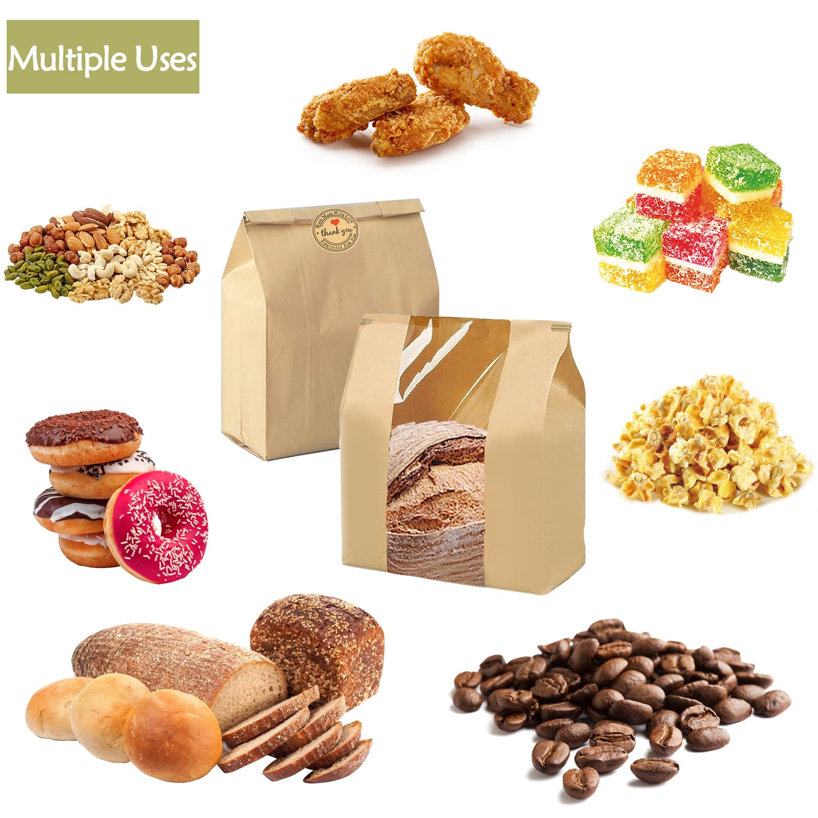 100 bolsas de papel para pan casero, bolsas de pan de masa madre para pan casero, bolsas de pan de masa madre para pan casero, bolsas de pan de almacenamiento de masa madre con ventana para pan,