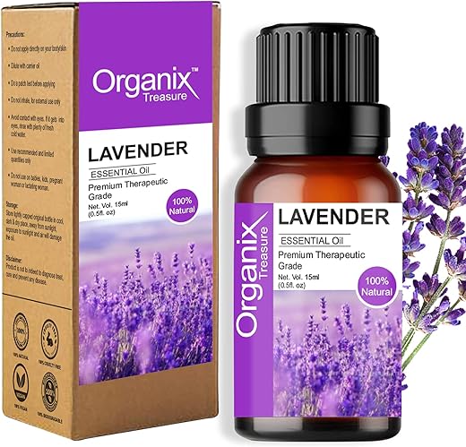 Organix Treasure Lavender Essential Oil for Relaxation, Sleep, Tension Relief, Hair Growth, Skin Care, Fragrance, (15ml)