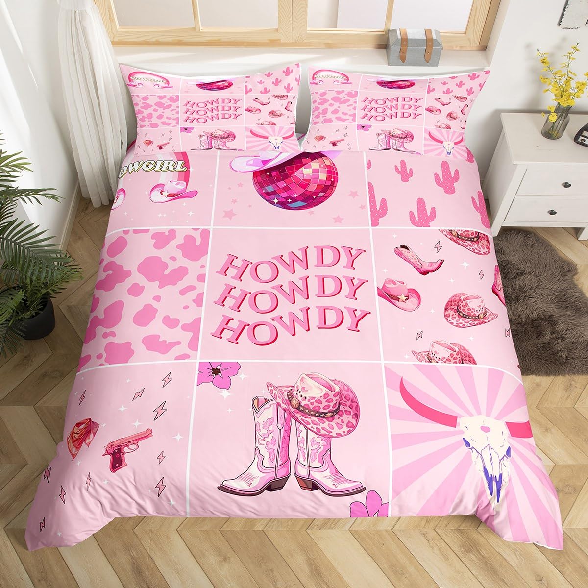 Cowboy Boots Duvet Cover Super King Size,Hunting Themed Gun Comforter Cover for Adults Kids Bedroom Decor,Western Cowboy Style Bedding Set 2 Pillowcases,No Comforter