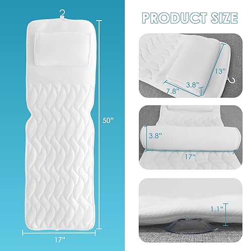 Miniatura 5 de AEROiVi Almohadas de baño para soporte de cuello y espalda, almohada de bañera con cojín para reposacabezas, 6 ventosas antideslizantes, accesorios