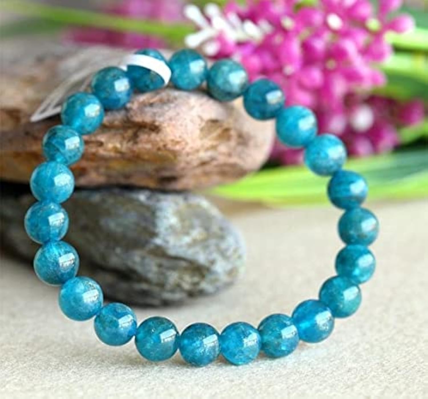 LKBEADS 1 pasmo naturalny niebieski apatyt stretch wykończenie bransoletka okrągłe koraliki 8 mm 03807