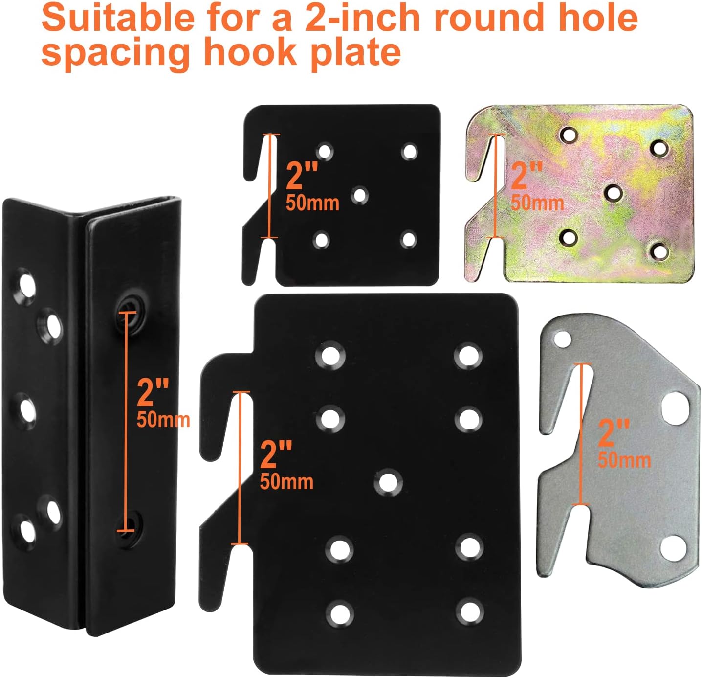 4 Pack Heavy Duty Bed Rail Hooks, Bed Rail Brackets for Wooden Bed Replacement, Universal Bed Frame Hardware with Screws Included