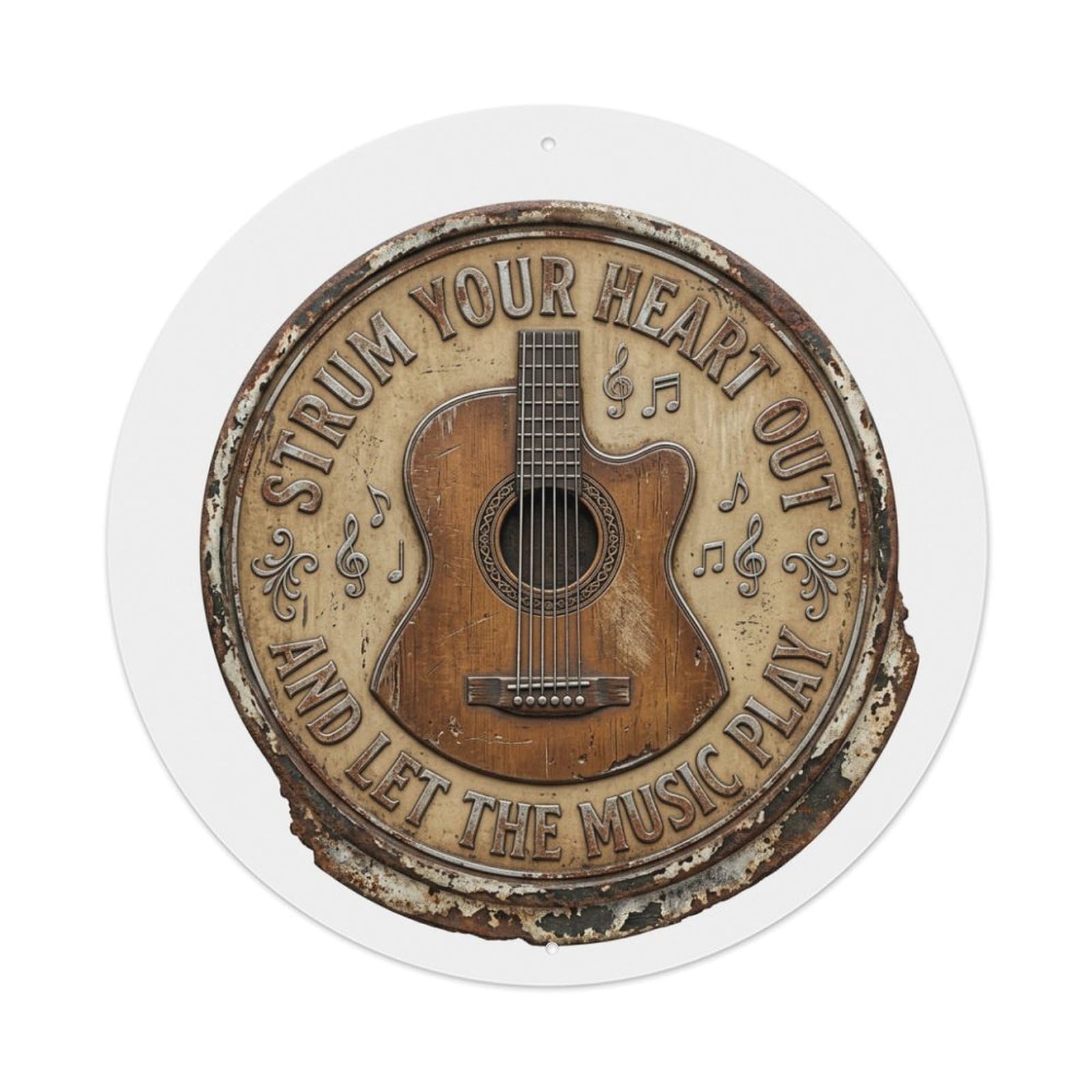 Acoustic Guitar Strings Music Metal Tin Sign Plaque Wall Decor for Cafe, Club, Garden Round Metal Poster 8x8Inch