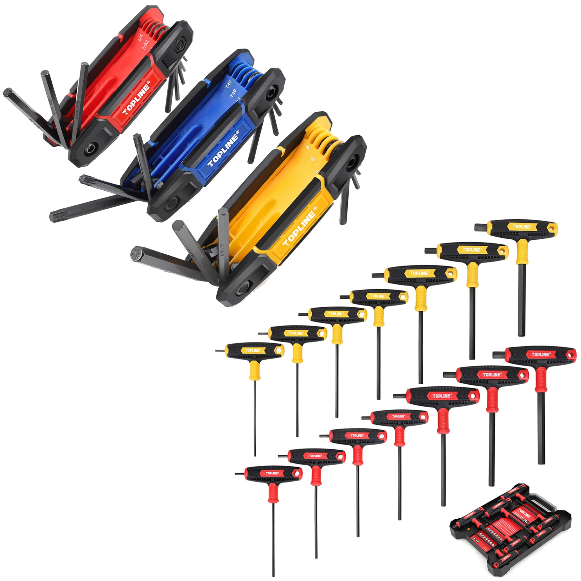 Topline25-Piece Folding Allen Wrench Set and 14-Piece T-Handle Allen Wrench Set with Storage Box