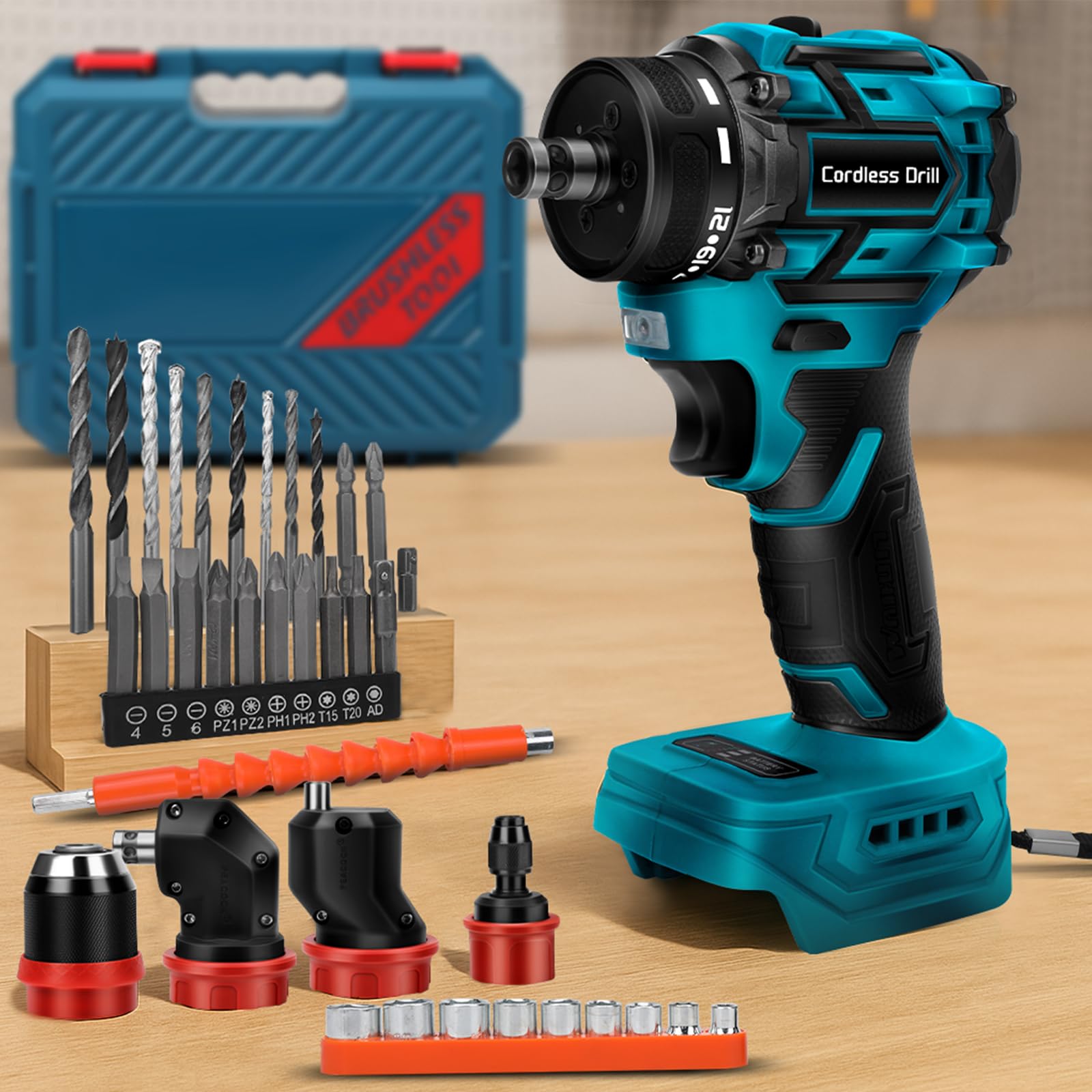 Set di trapano avvitatore a batteria compatibile con Makita 18 V, con 4 mandrini intercambiabili. Elettro utensile compatto e versatile per spazi limitati, ideale per hobbisti e professionisti