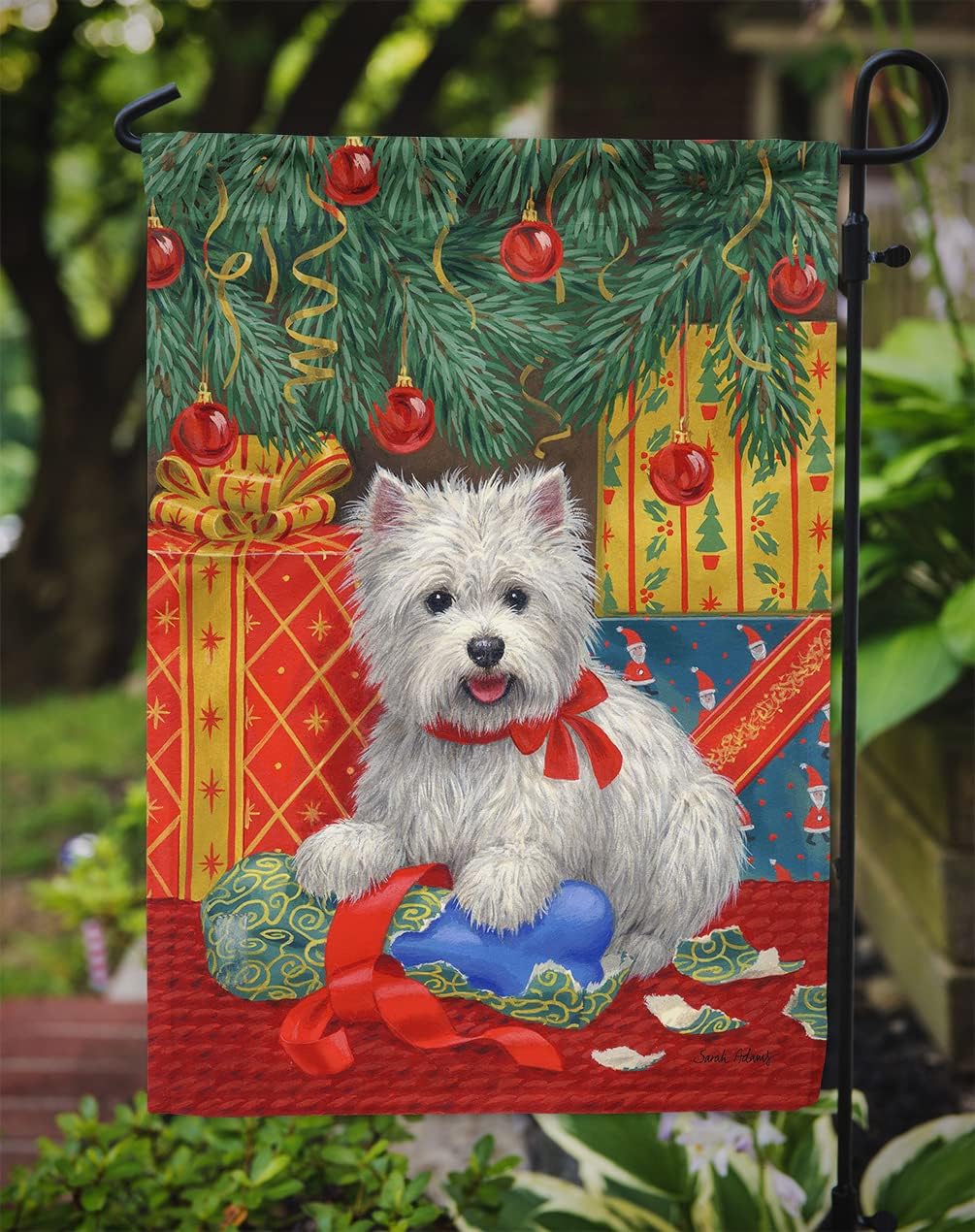 Caroline's Treasures ASA2080GF Westie Christmas Packages Garden Flag Mailbox Flag Decorative Yard Flag Banner Outside Patio Artwork Yard Flower Beds, Garden Size, Multicolor