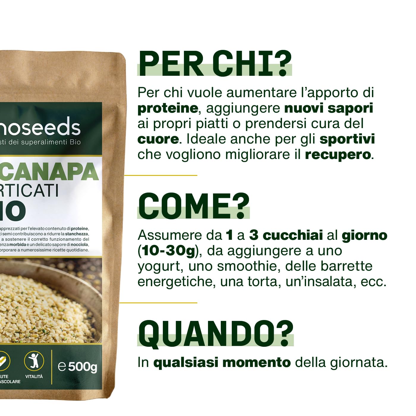 Semi di Canapa Decorticati Bio 500 g | Origine UE | 100% Hemp seeds naturali e crudi | Senza Glutine | Qualità superiore (Confezione da 2)