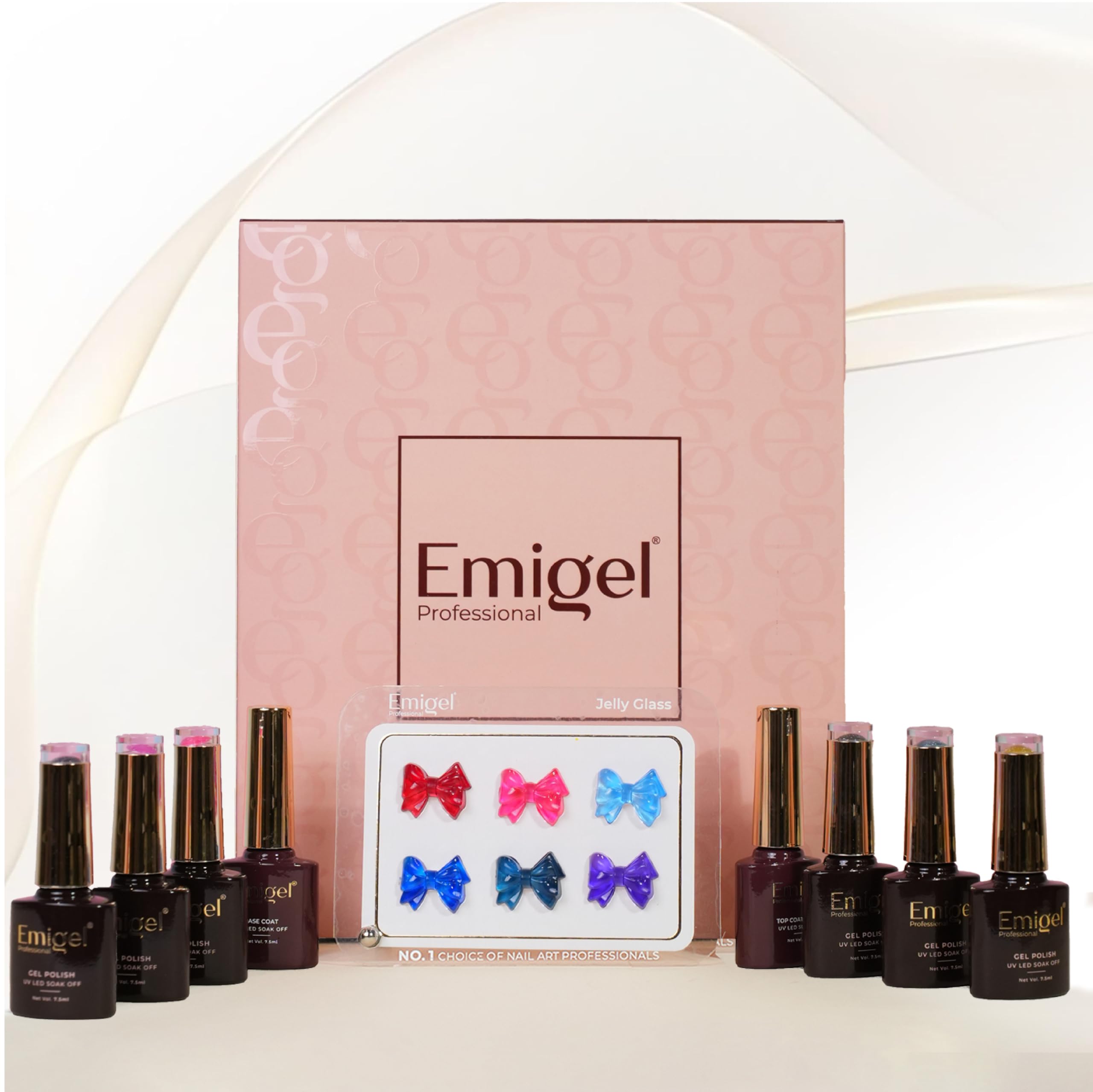 Emigel Professional Jelly Glass UV Gel Polish Kit | with 6 UV Gel Polish & Top Coat, Base Coat For Perfect Variety for Creative, Salon Style Nails. 7.5ml (Set of 8)-image-27