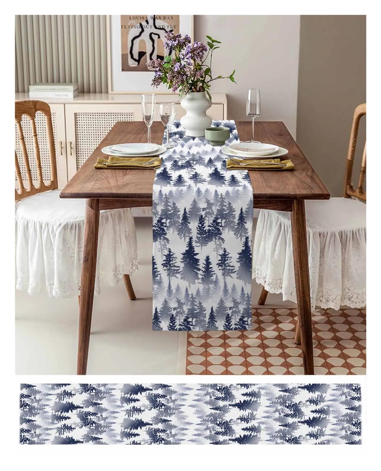 Chemin de Table Chemin de Table Arbres forêts Silhouettes décoration Abstraite décor à la Maison dîner Table décoration Table décor(33 x 304cm)