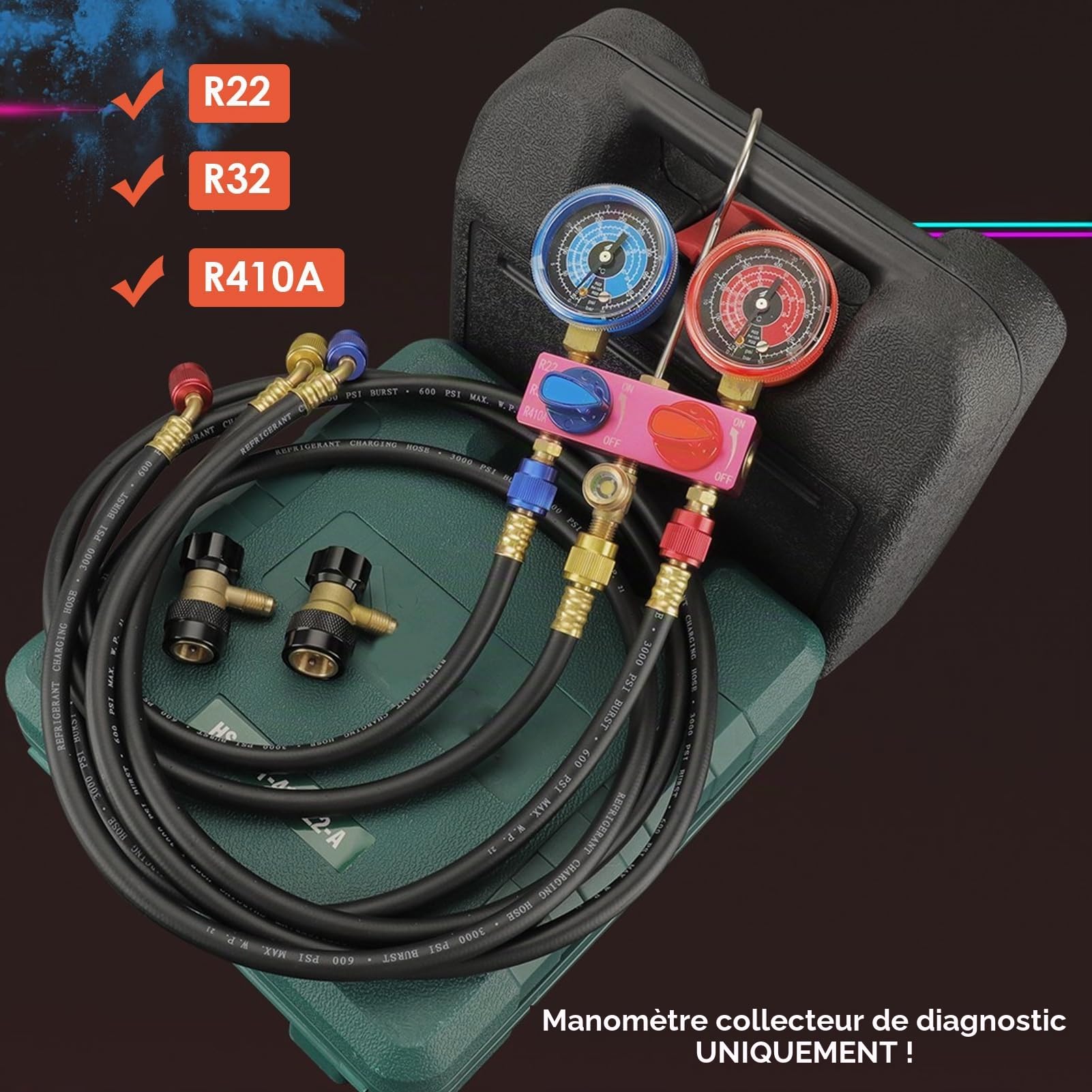 Jauge de Collecteur, Mini Manomètre de Réfrigérant fluoré pour Réfrigérant R22, R32, R410A, Outil de Climatisation à Bouton Métallique G1/4, Détachable pour Windows