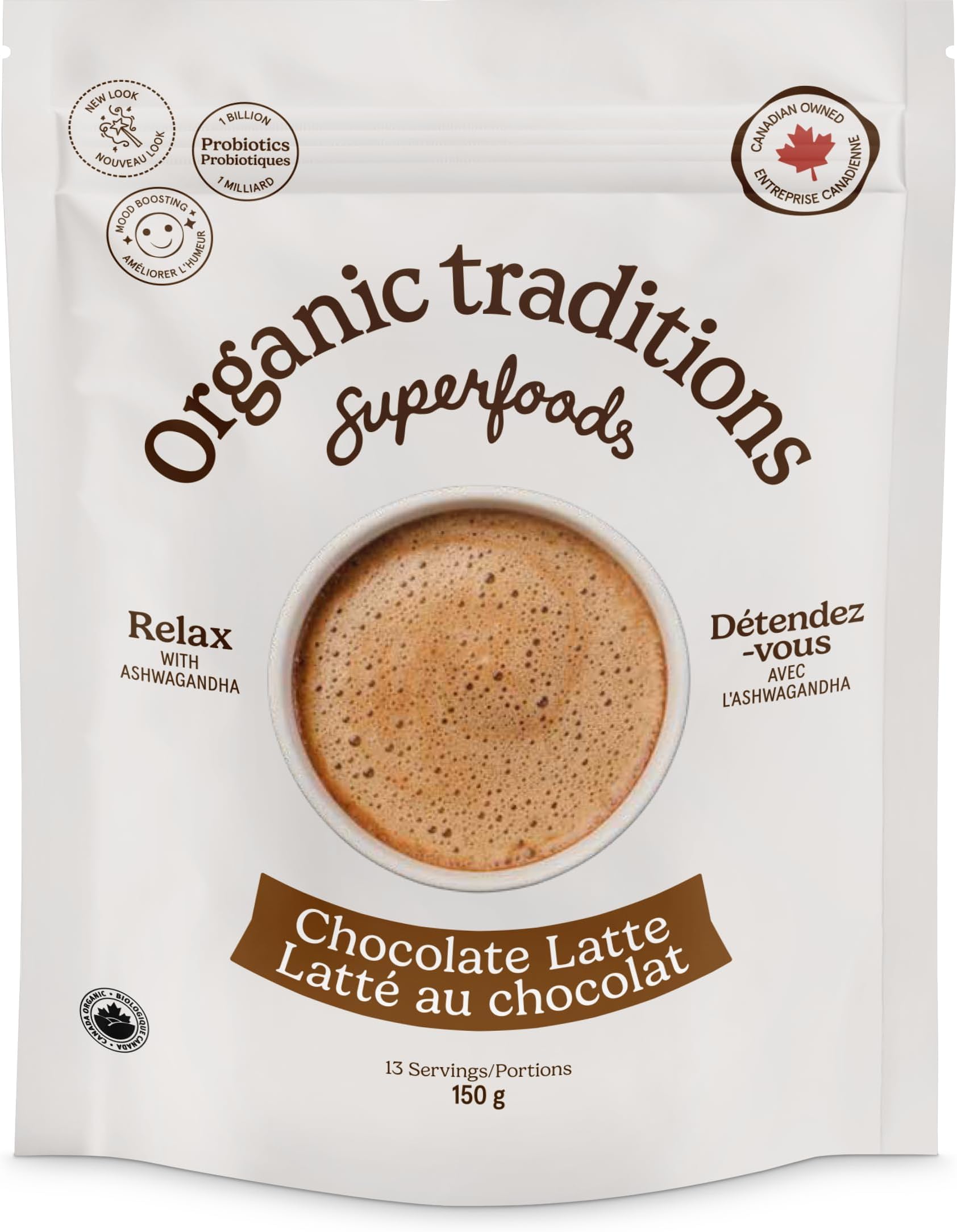 – Organic Traditions Chocolate Latte with Ashwagandha and Probiotics | 150 g | Warming Spices | Instant Latte Mix | Non GMO | Dairy and Caffeine Free