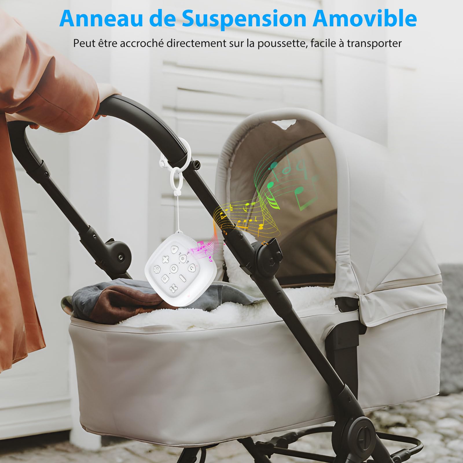 eSynic Mini Veilleuse Bruit Blanc Machine à Sommeil Machine à Bruit Blanc Portable pour Bébé, 30 Sons de Sommeil et 7 Couleurs de Lumière de Nuit pour Bébé