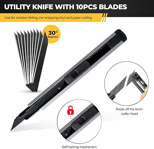 Miniatura 4 de Kit de herramientas de envoltura de vinilo para vehículo de Gomake incluye espátula de fieltro de 4 pulgadas, cuchillo de utilidad retráctil de 9mm