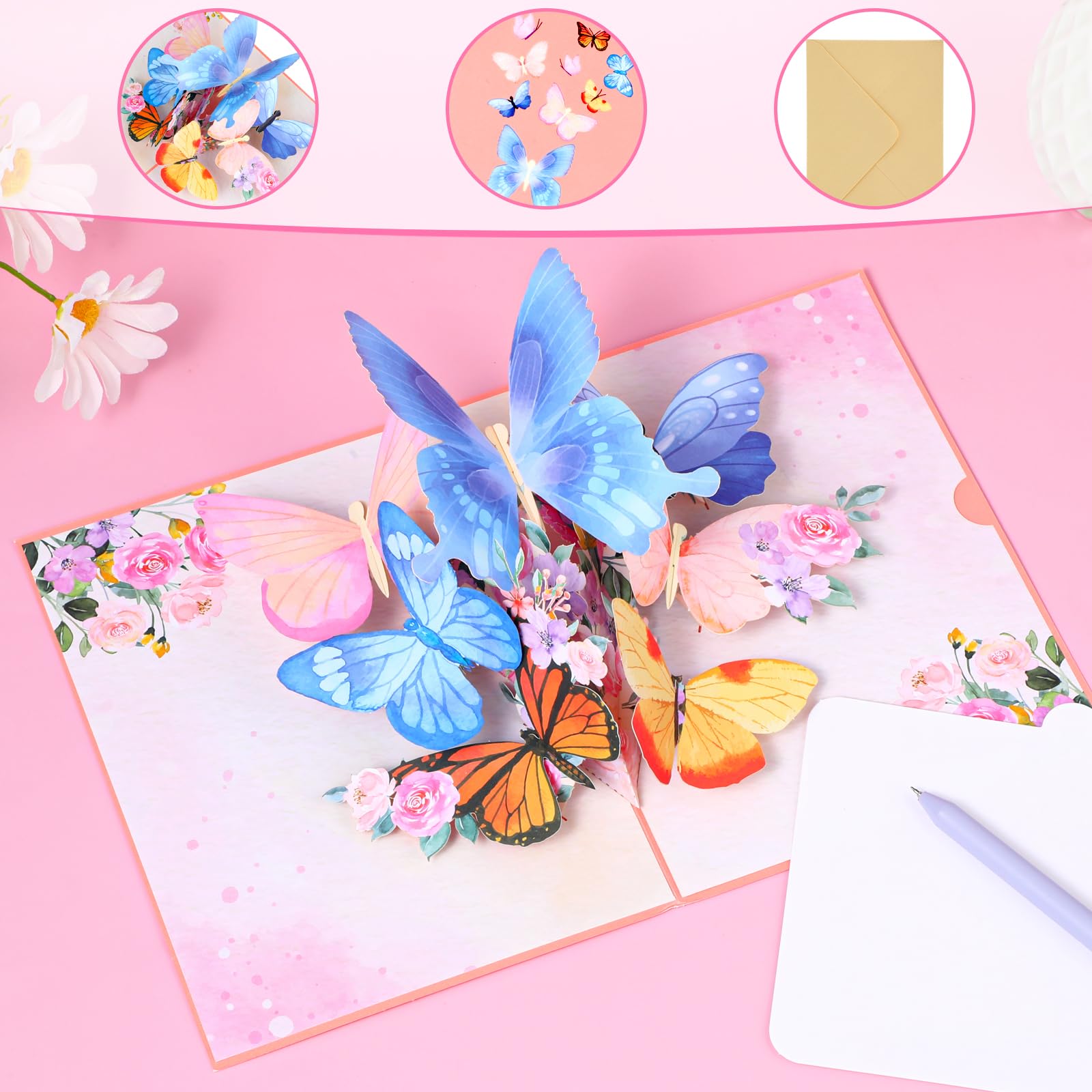 3D-Popup Geburtstagskarte Schmetterlinge & Blumen – Duftend, Faltbar, Handgefertigt, 20x15 Cm