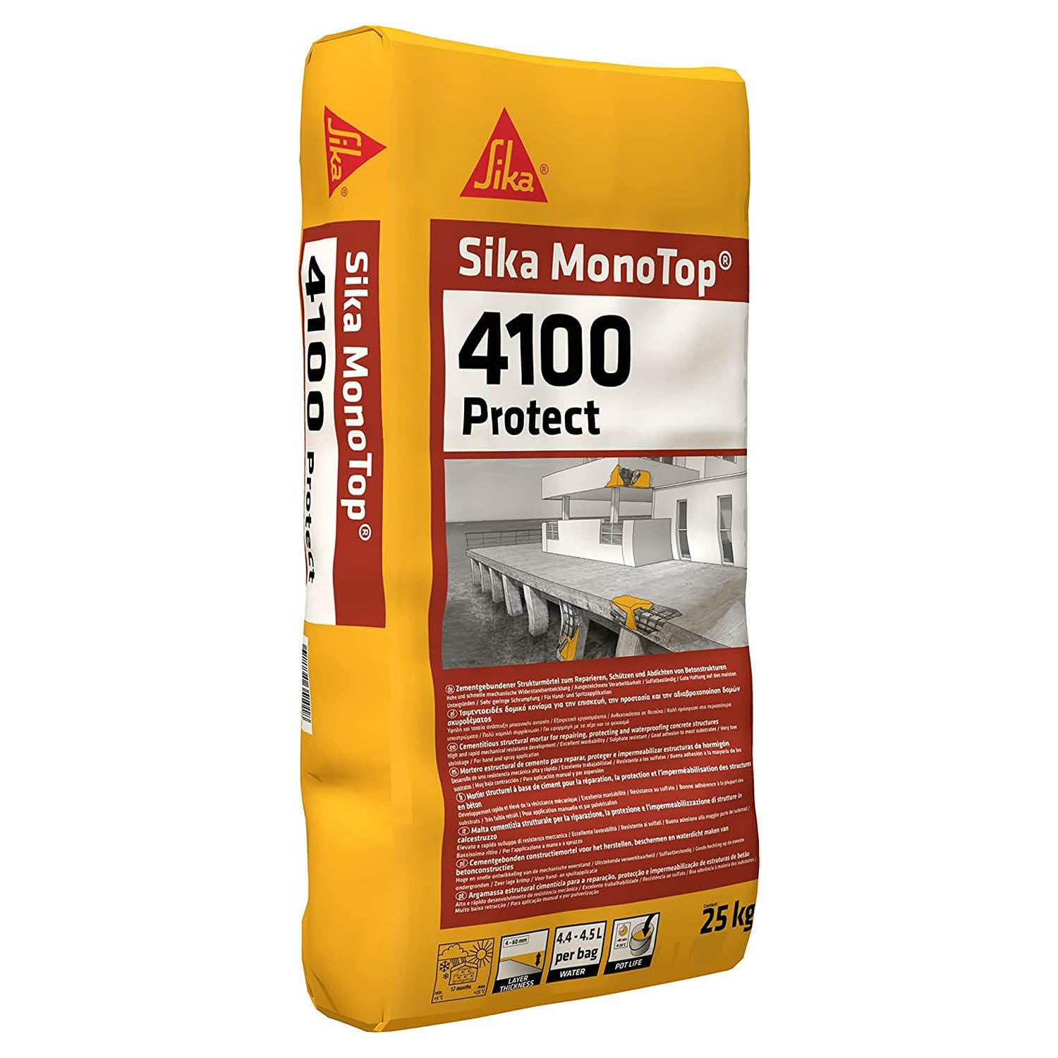 SIKA - Mortero cementoso reparación R4 - SikaMonoTop-4100 Protect - 25kg | Reparación y protección de hormigón armado - Impermeabilización - Clase R4 - Alto rendimiento