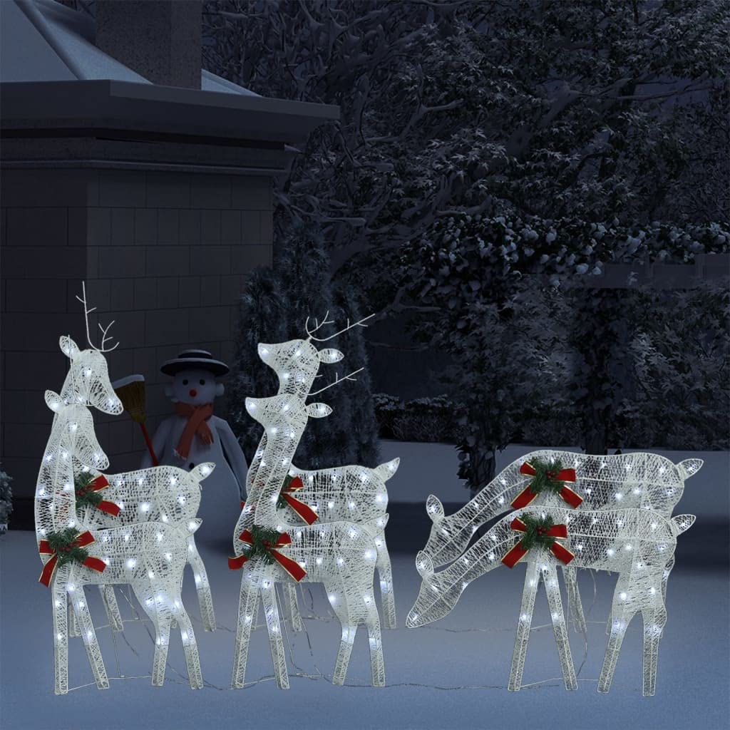 vidaXL Cold White Mesh Christmas Reindeers – Set of 6, Durable Steel and Fabric Construction, 180 Energy-Efficient LED Lights, 8 Illumination Effects