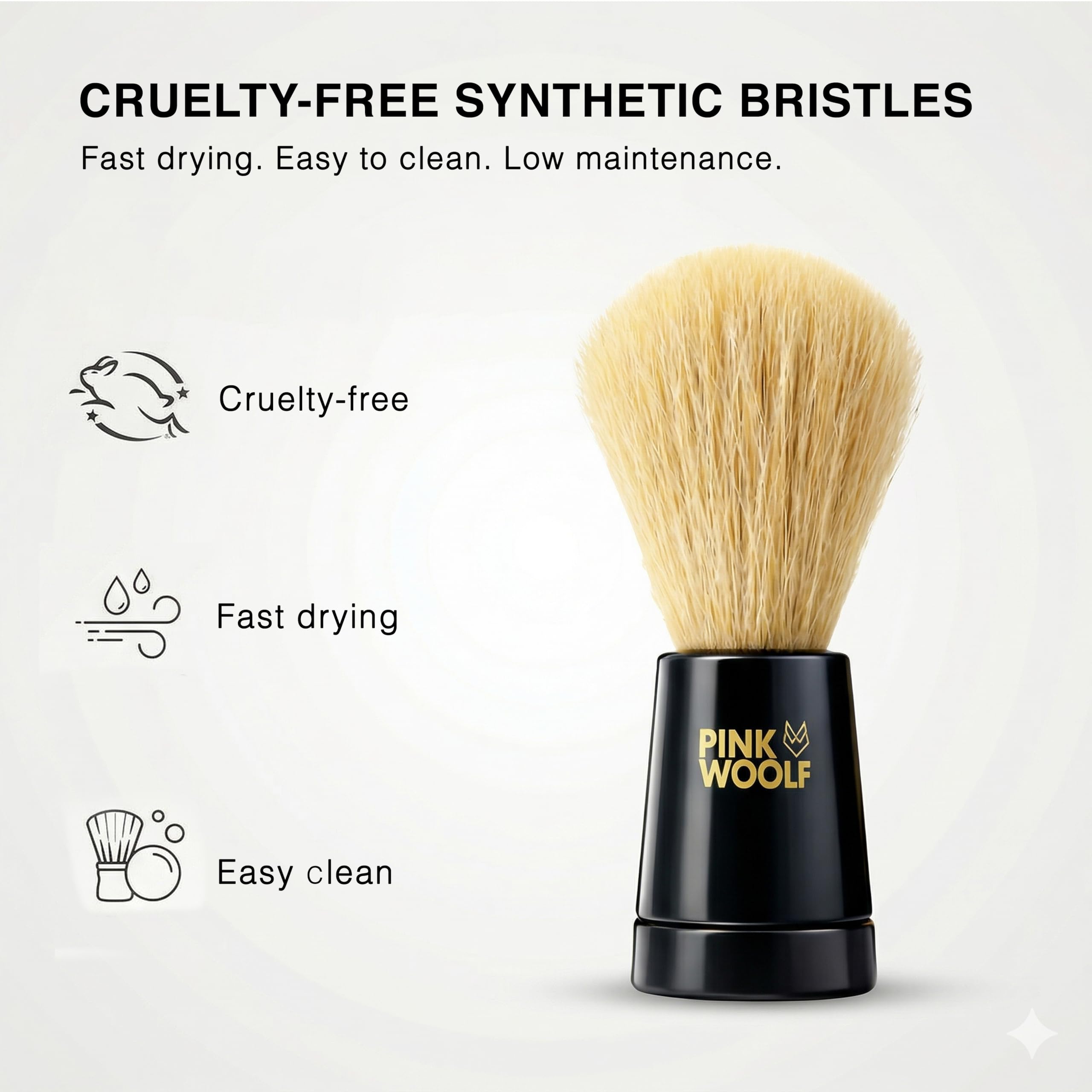 Pink Woolf Shaving Brush for Men, Soft Synthetic Bristles for Rich Lather, Gentle on Skin, Works with Shaving Cream & Soap, Wet Shaving Brush, Black Handle 4