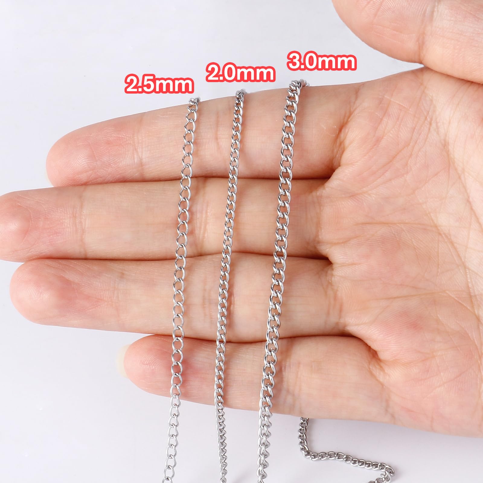 [66 pies/20 m] Cadena de eslabones trenzados de acero inoxidable 304 de 2,5 mm, cadena de eslabones trenzados a granel para hacer joyas, manualidades, collares, pulseras y extensores