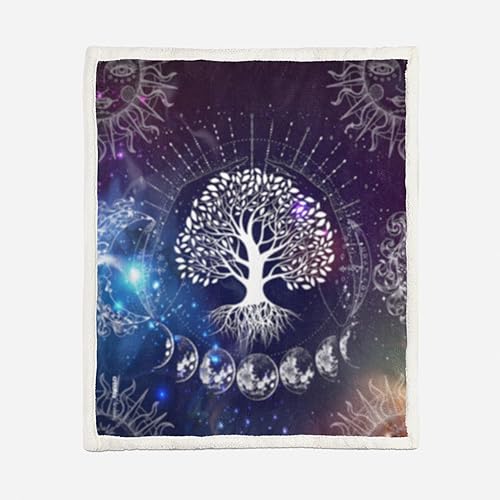 Miniatura 3 de AILONEN Manta de forro polar Sherpa con diseño de árbol de la vida, sol y luna con manta cósmica celestial Sherpa para niñas, adultos, mujeres y